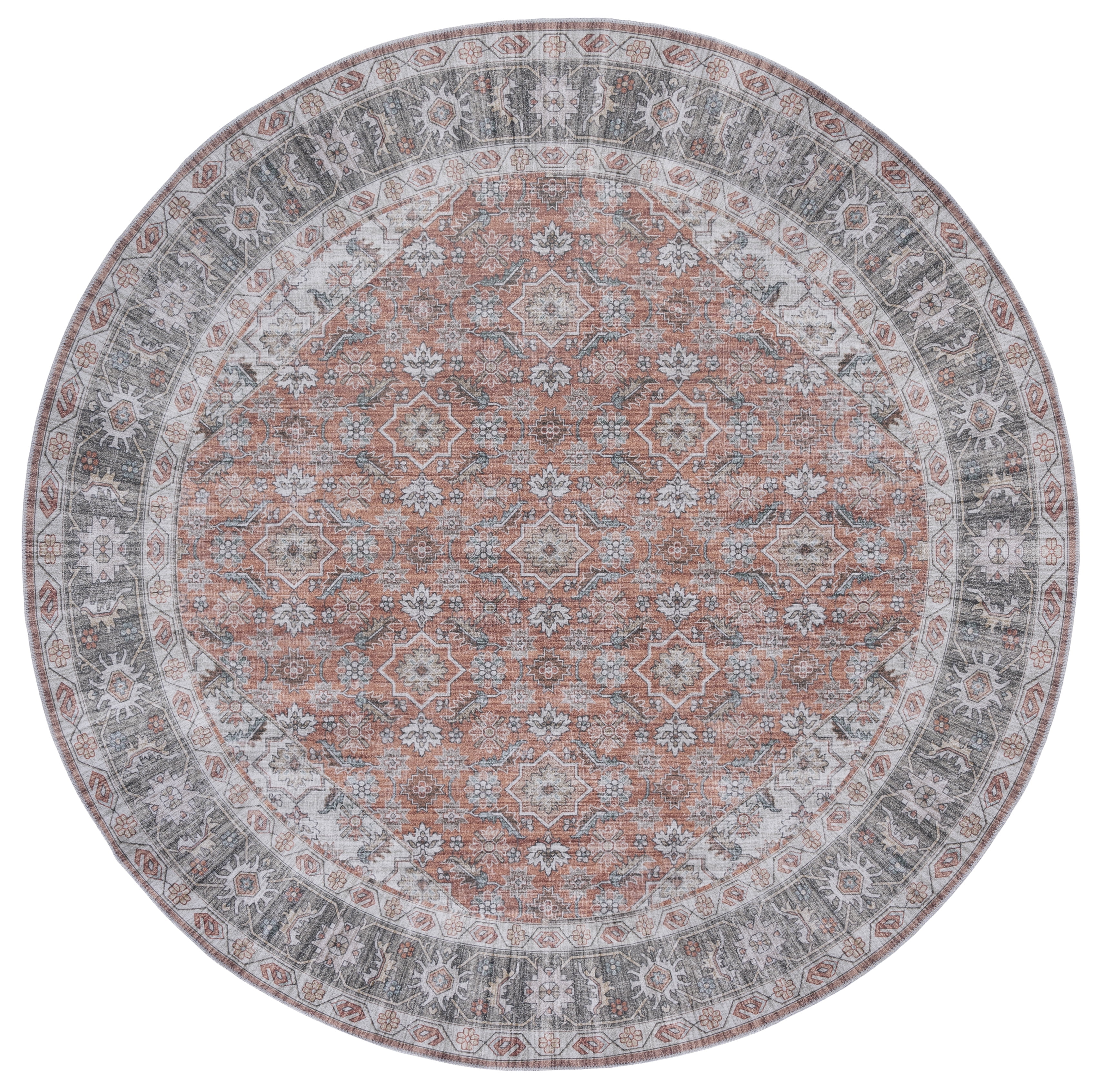 SAFAVIEH Arizona Ronnie Medallion Polyester Machine Washable Area Rug, Rust/Olive, 6' x 6' Round