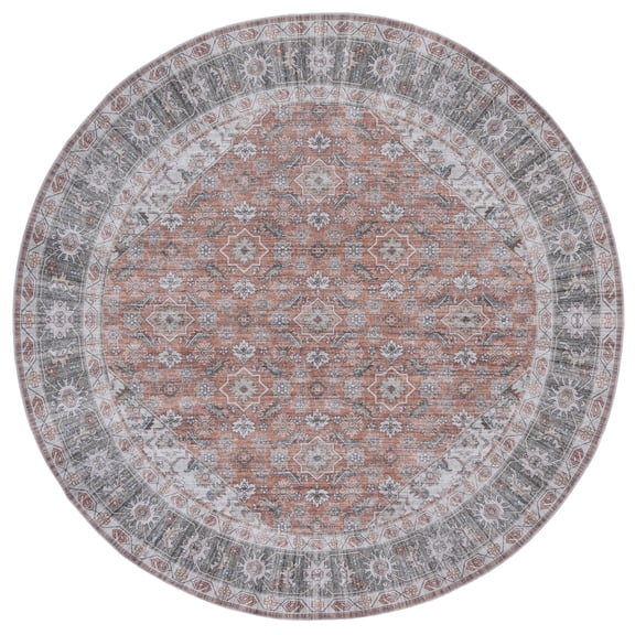 SAFAVIEH Arizona Ronnie Medallion Polyester Machine Washable Area Rug, Rust/Olive, 6' x 6' Round