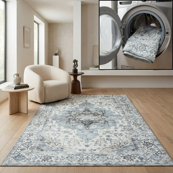 Safavieh Arizona 8'-0" X 10'-0" Polyester Power Loomed Rug In Ivory / Blue
