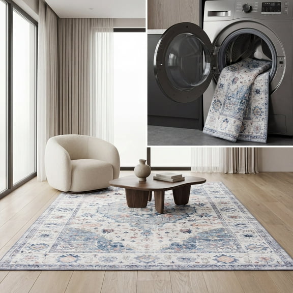 Safavieh Arizona 8'-0" X 10'-0" Polyester Power Loomed Rug In Light Blue / Ivory