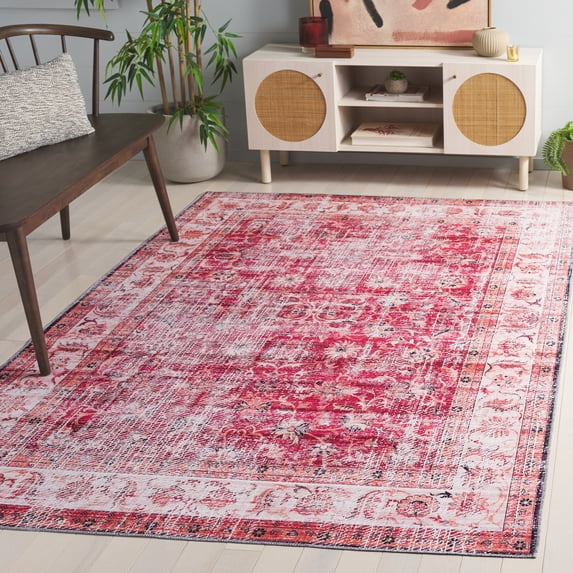 Safavieh Arizona Aria Distressed Machine Washable Area Rug, Red/Beige, 8' x 10'
