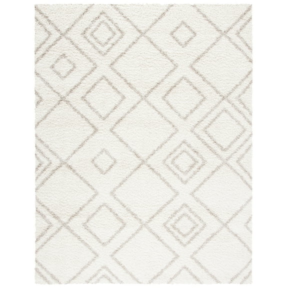 SAFAVIEH Arizona Basil Geometric Shag Area Rug, Ivory/Beige, 9' x 12'