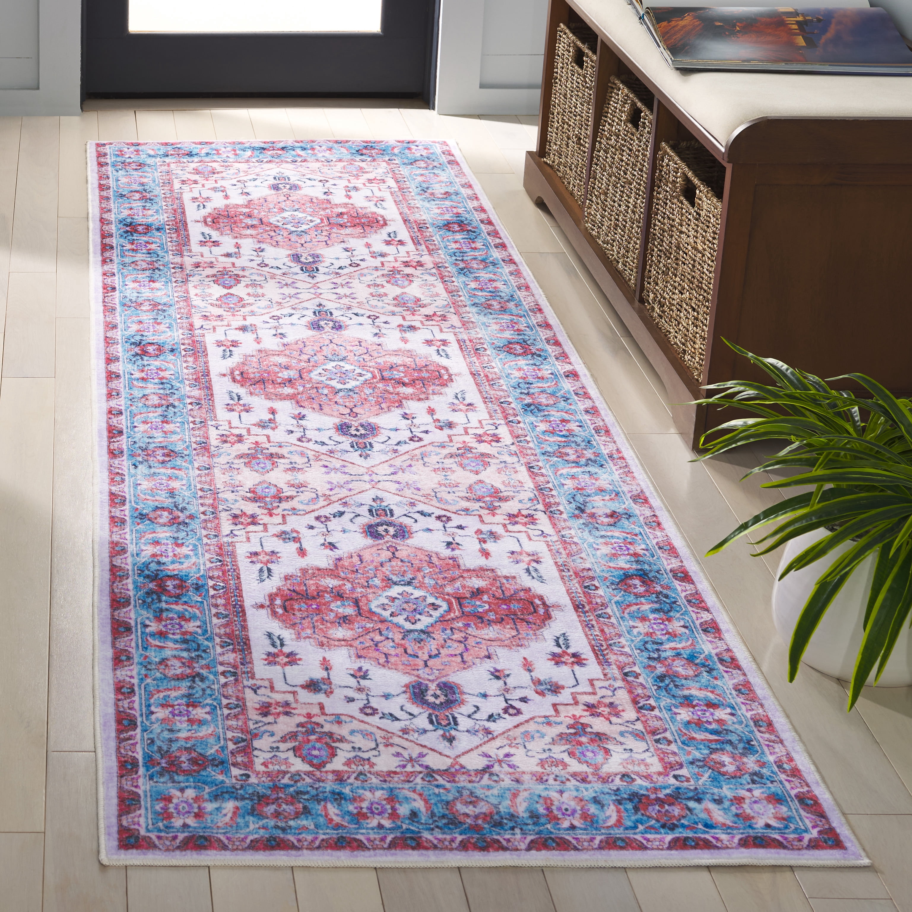 Safavieh Arizona Calista Oriental Machine Washable Runner Rug, Ivory/Light Blue, 2'6" x 8'