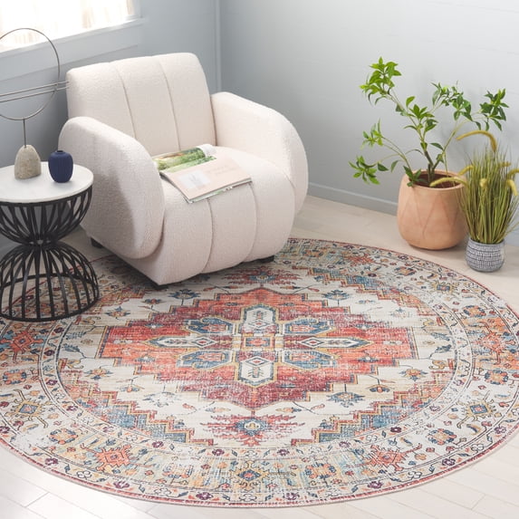 Safavieh Arizona Goddard Medallion Machine Washable Area Rug, Rust/Beige, 6' x 6' Round