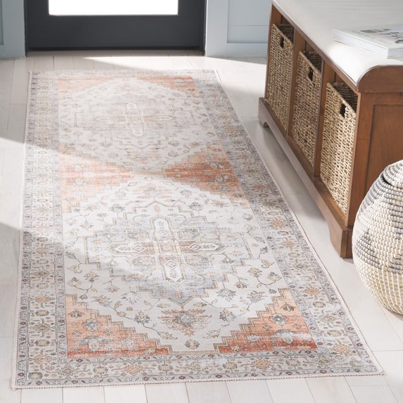 Safavieh Arizona Goddard Medallion Machine Washable Runner Rug, Sage/Light Rust, 2'6" x 8'