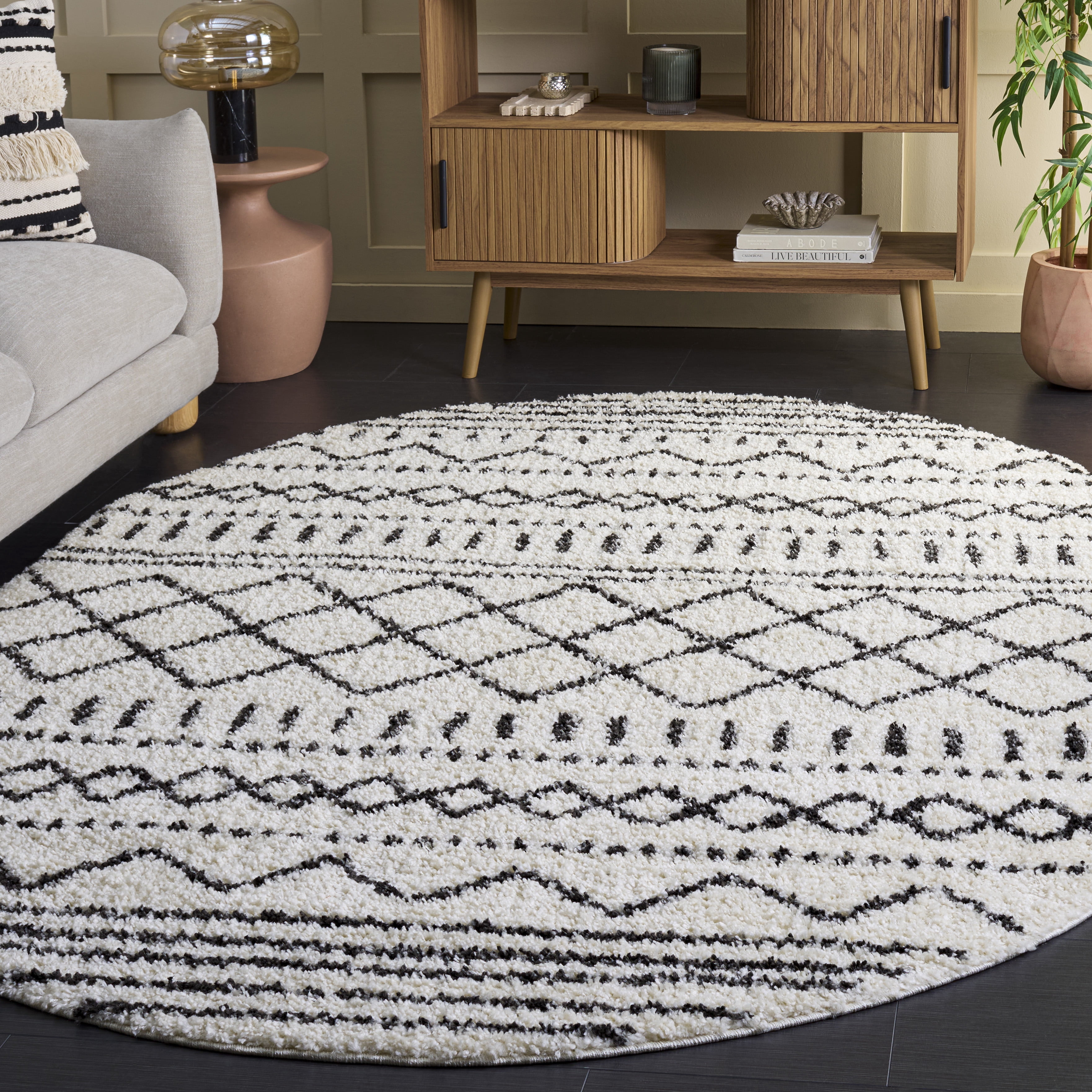Safavieh Arizona Teagan Geometric Shag Area Rug, Ivory/Black, 6' x 8' Oval