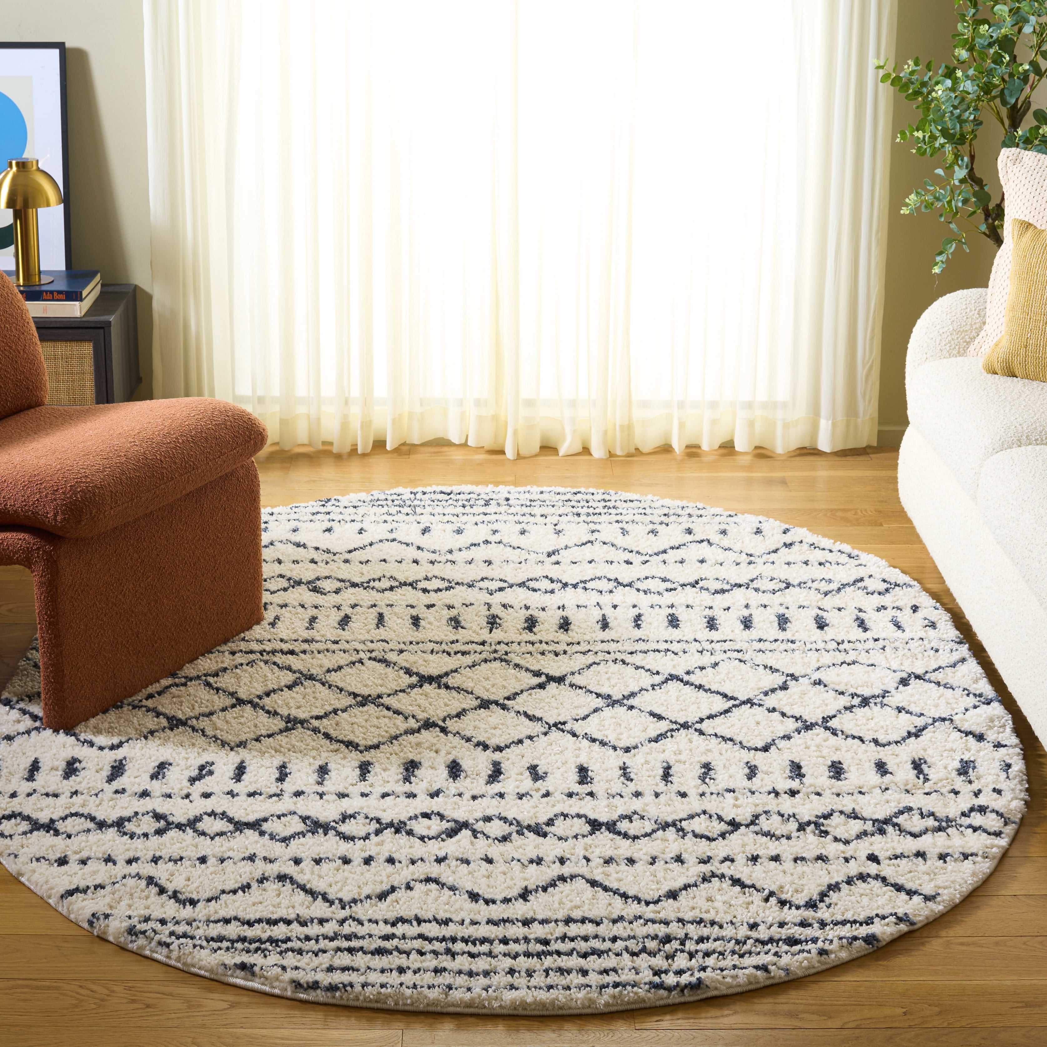Safavieh Arizona Teagan Geometric Shag Area Rug, Ivory/Slate, 6' x 8' Oval