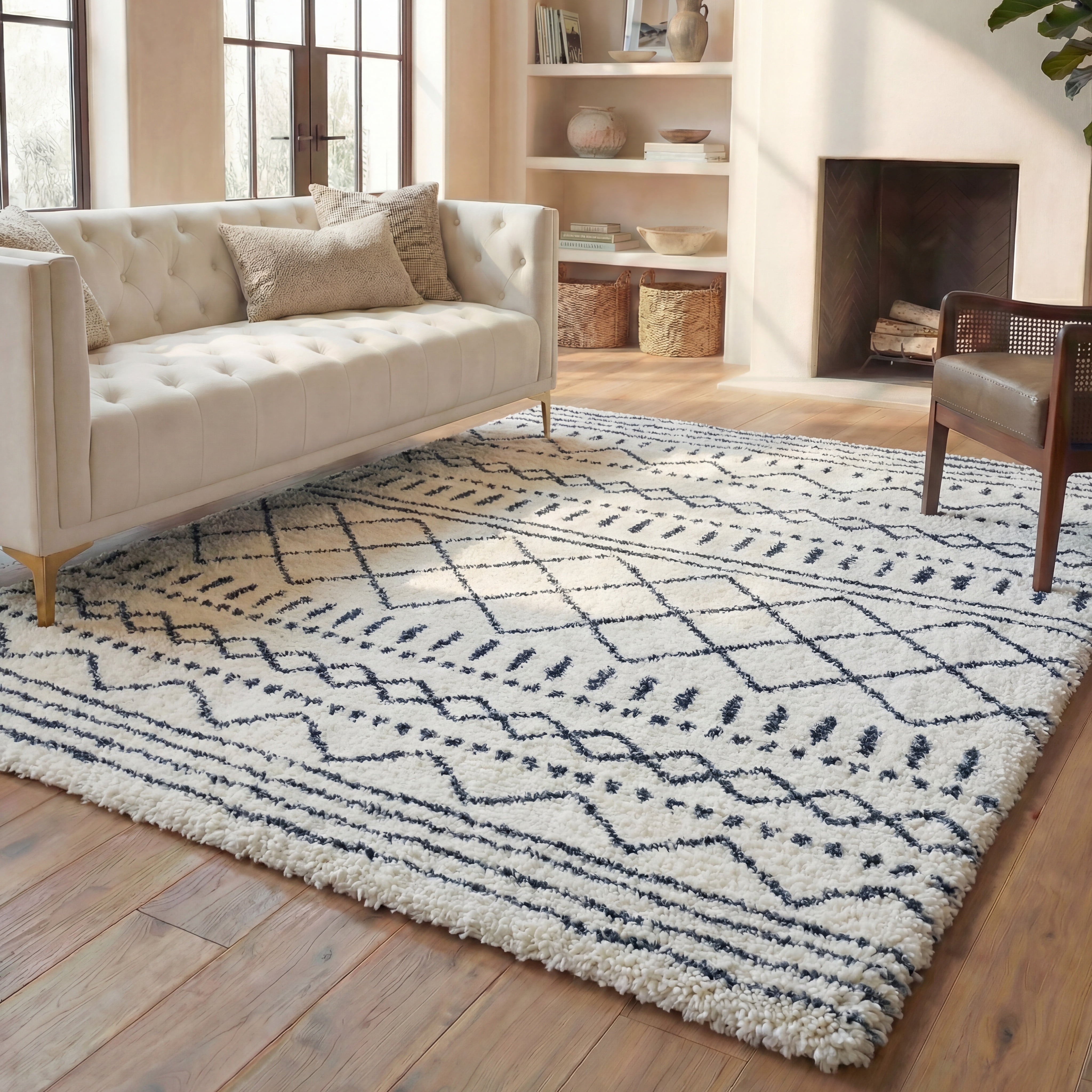Safavieh Arizona Teagan Geometric Shag Area Rug, Ivory/Slate, 6' x 8'