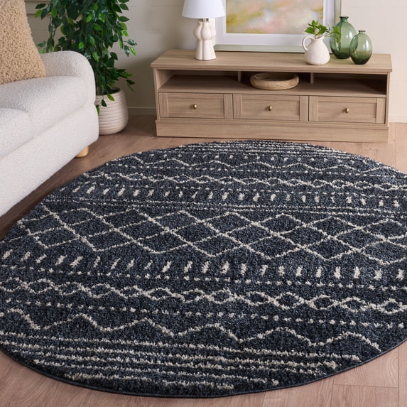 Safavieh Arizona Teagan Geometric Shag Area Rug, Slate Blue/Ivory, 6' x 8' Oval