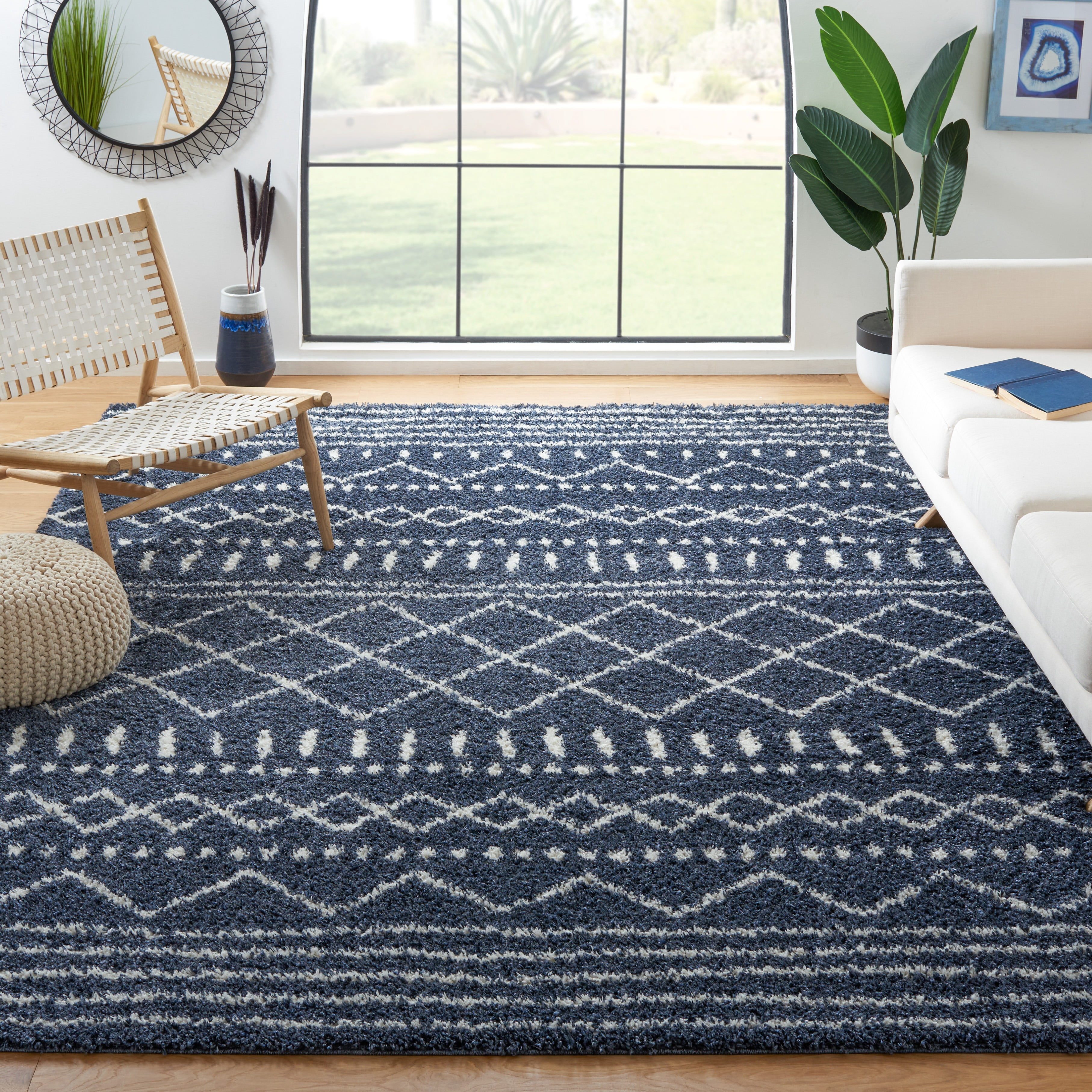 Safavieh Arizona Teagan Geometric Shag Area Rug, Slate Blue/Ivory, 8' x 8' Square