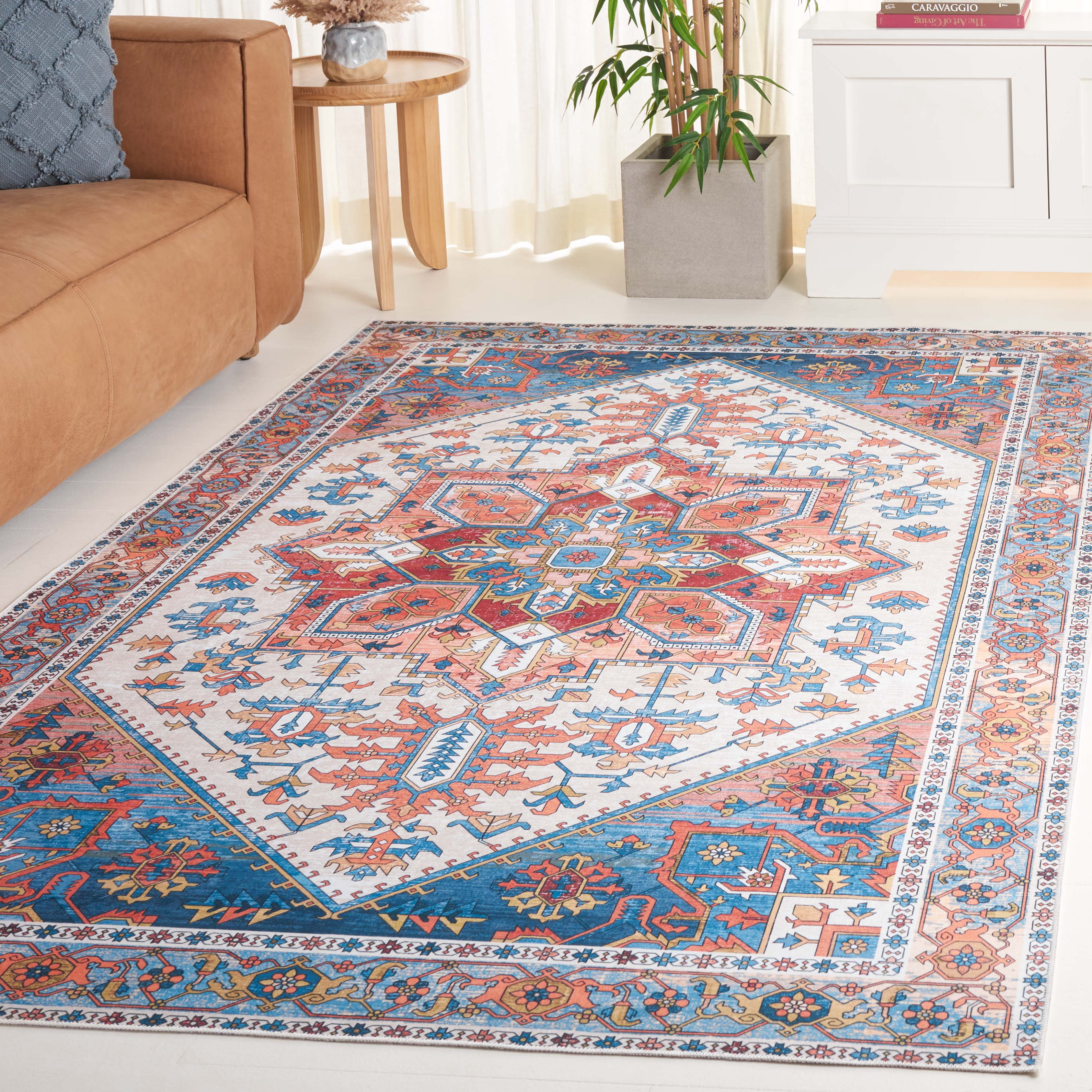 Safavieh Arizona Tyler Oriental Machine Washable Area Rug, Rust/Navy, 5' x 8'