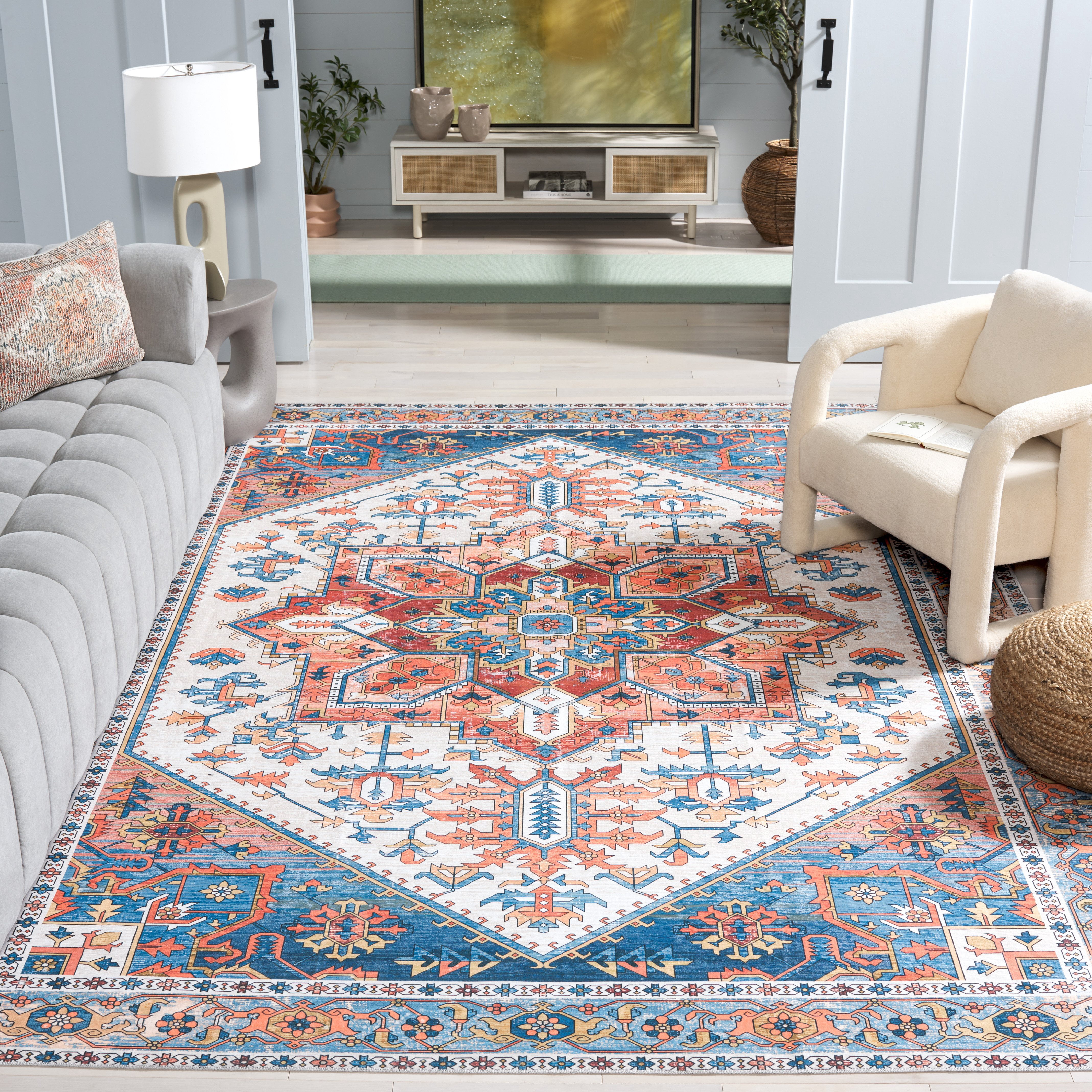 Safavieh Arizona Tyler Oriental Machine Washable Area Rug, Rust/Navy, 8' x 10'