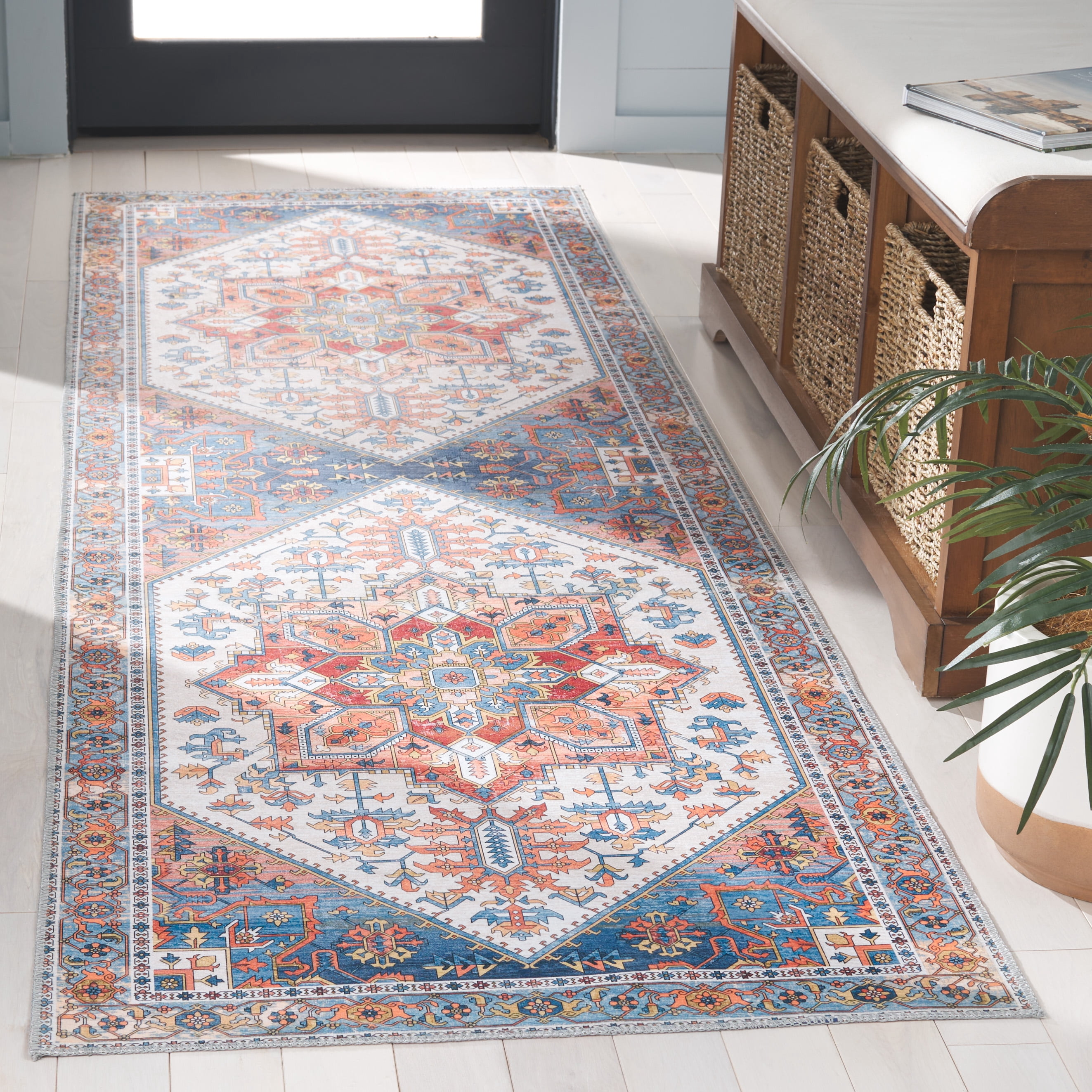 Safavieh Arizona Tyler Oriental Machine Washable Runner Rug, Rust/Navy, 2'6" x 8'