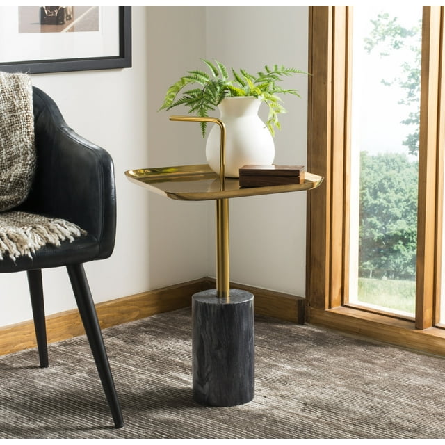 Safavieh Artemis Square Brass Top Side Table with Handle, Brass/Marble