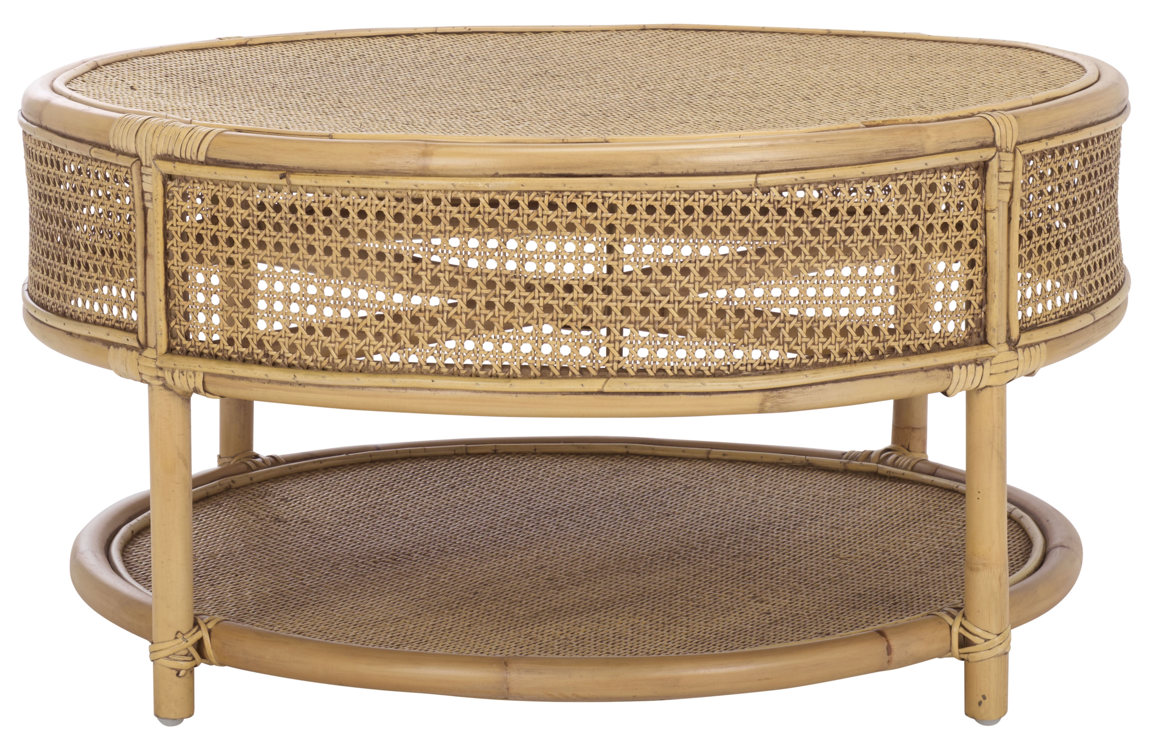 Safavieh Arvid Coastal Round Rattan Coffee Table, Honey Brown Wash