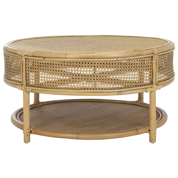 Safavieh Arvid Coastal Round Rattan Coffee Table, Honey Brown Wash