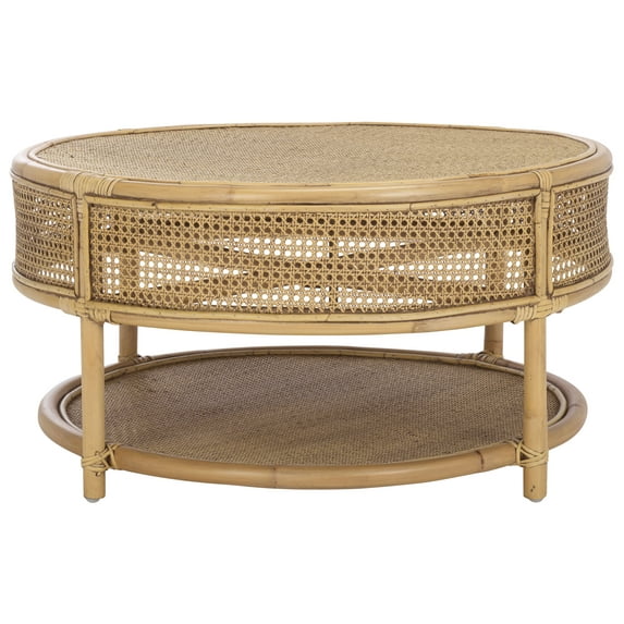 Safavieh Arvid Coastal Round Rattan Coffee Table, Honey Brown Wash
