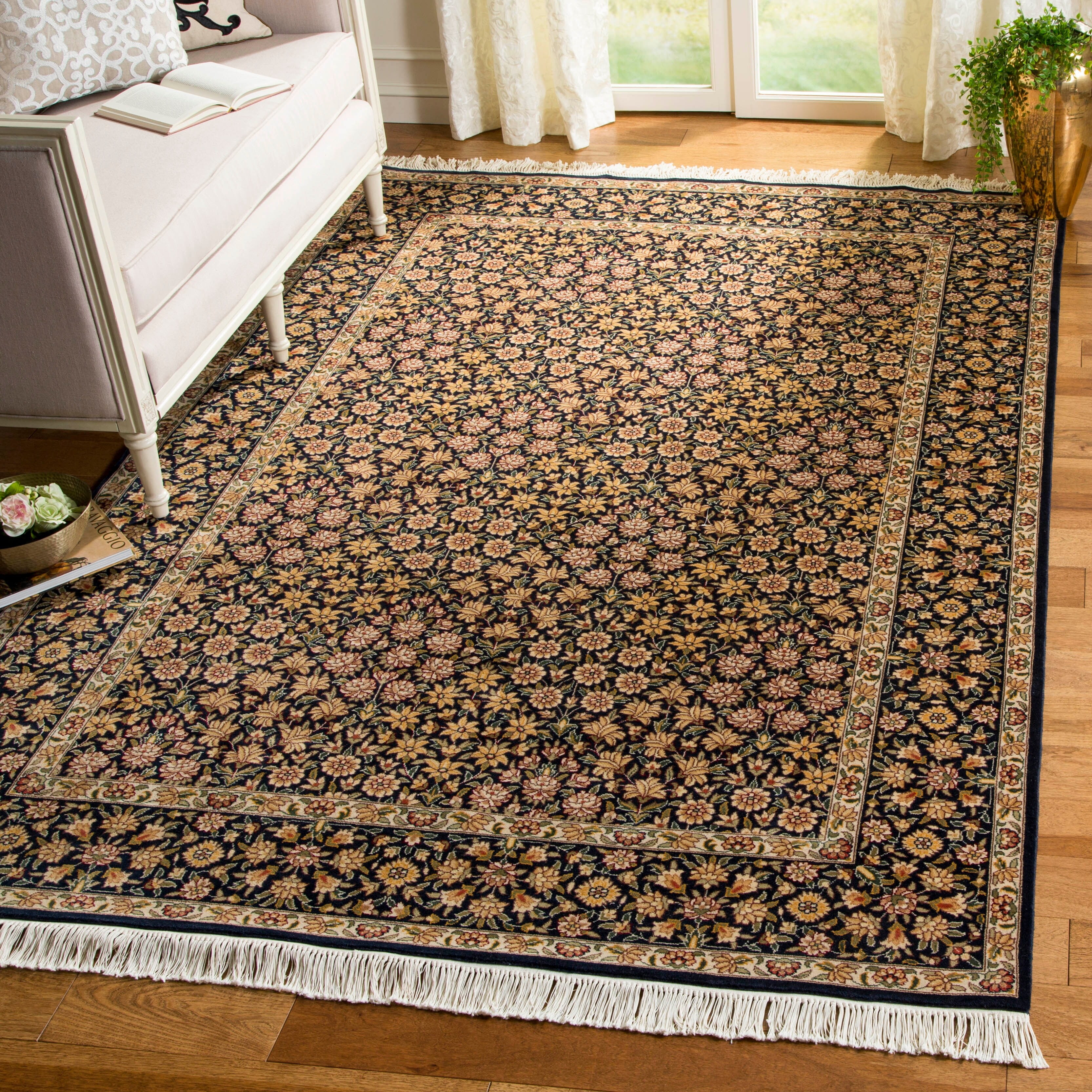 Hand-Knotted Royal Kerman Blue Wool & Cotton Rug 4' x 6'
