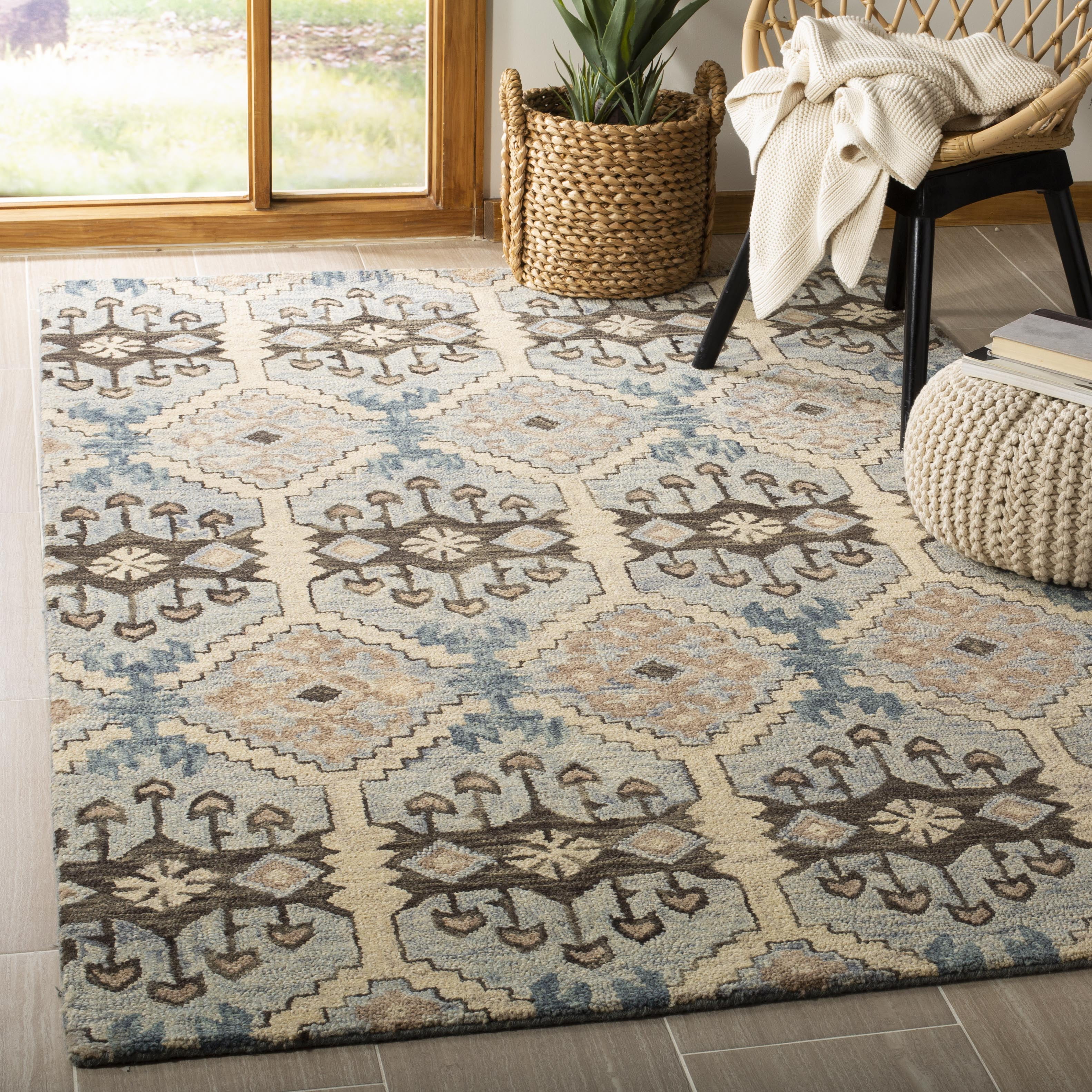 Aspen Light Blue and Cream Hand-Tufted Wool Area Rug