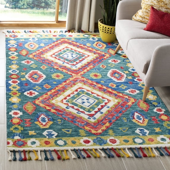 SAFAVIEH Aspen Linnette Geometric Wool Area Rug, Green/Red, 8' x 10'