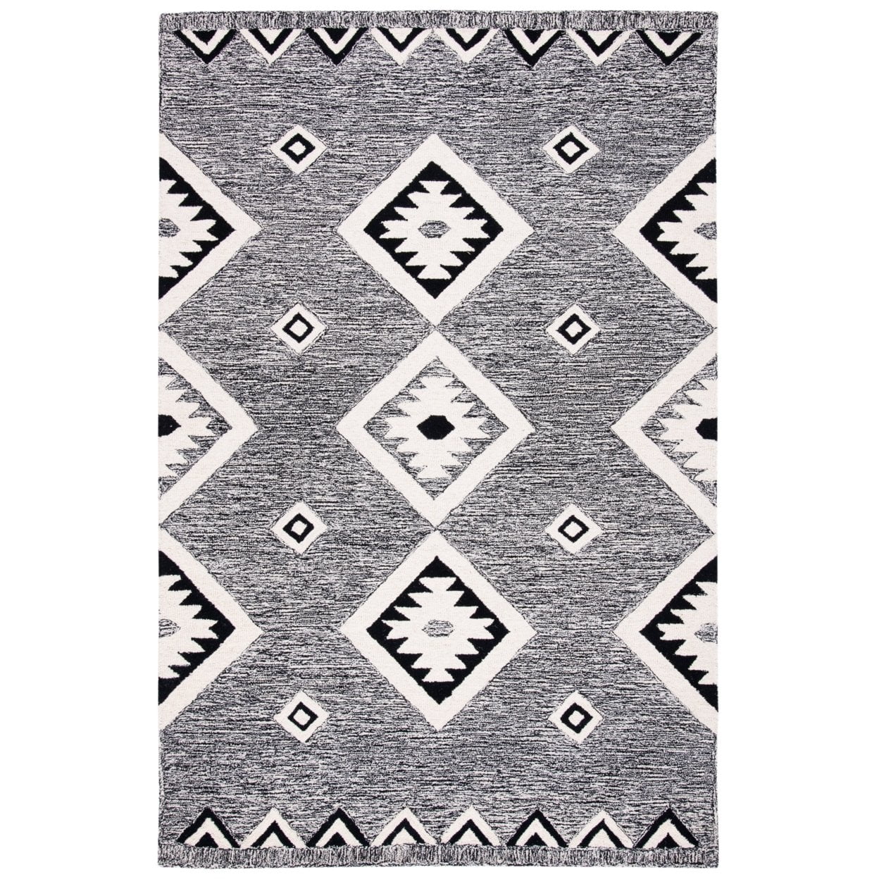 Hand-Tufted Black Wool Rectangular 5' x 8' Area Rug