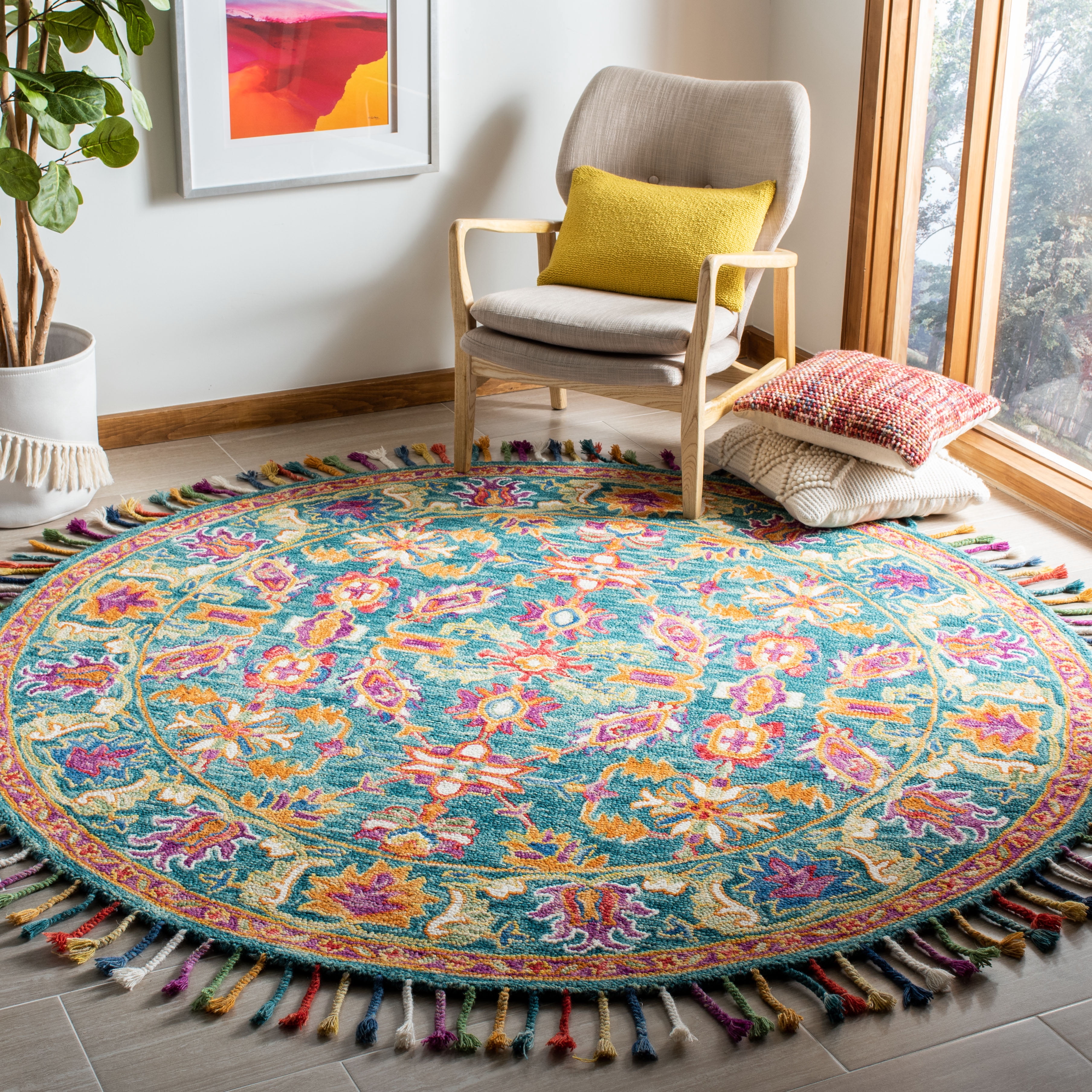 Safavieh Aspen Mario Floral Wool Area Rug, Turquoise/Purple, 9' x 9' Round
