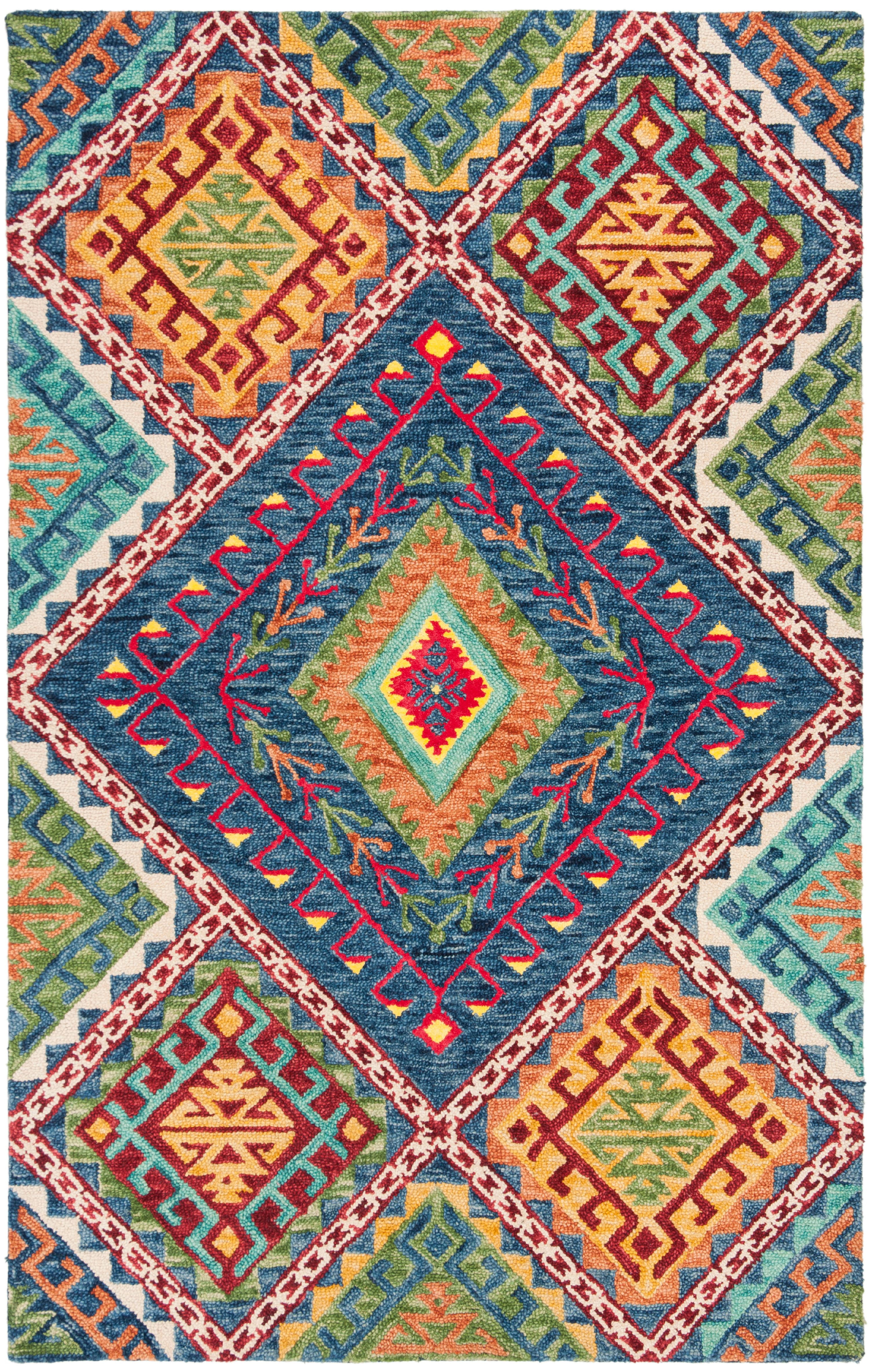 Handmade Blue Wool Geometric 3' x 5' Area Rug