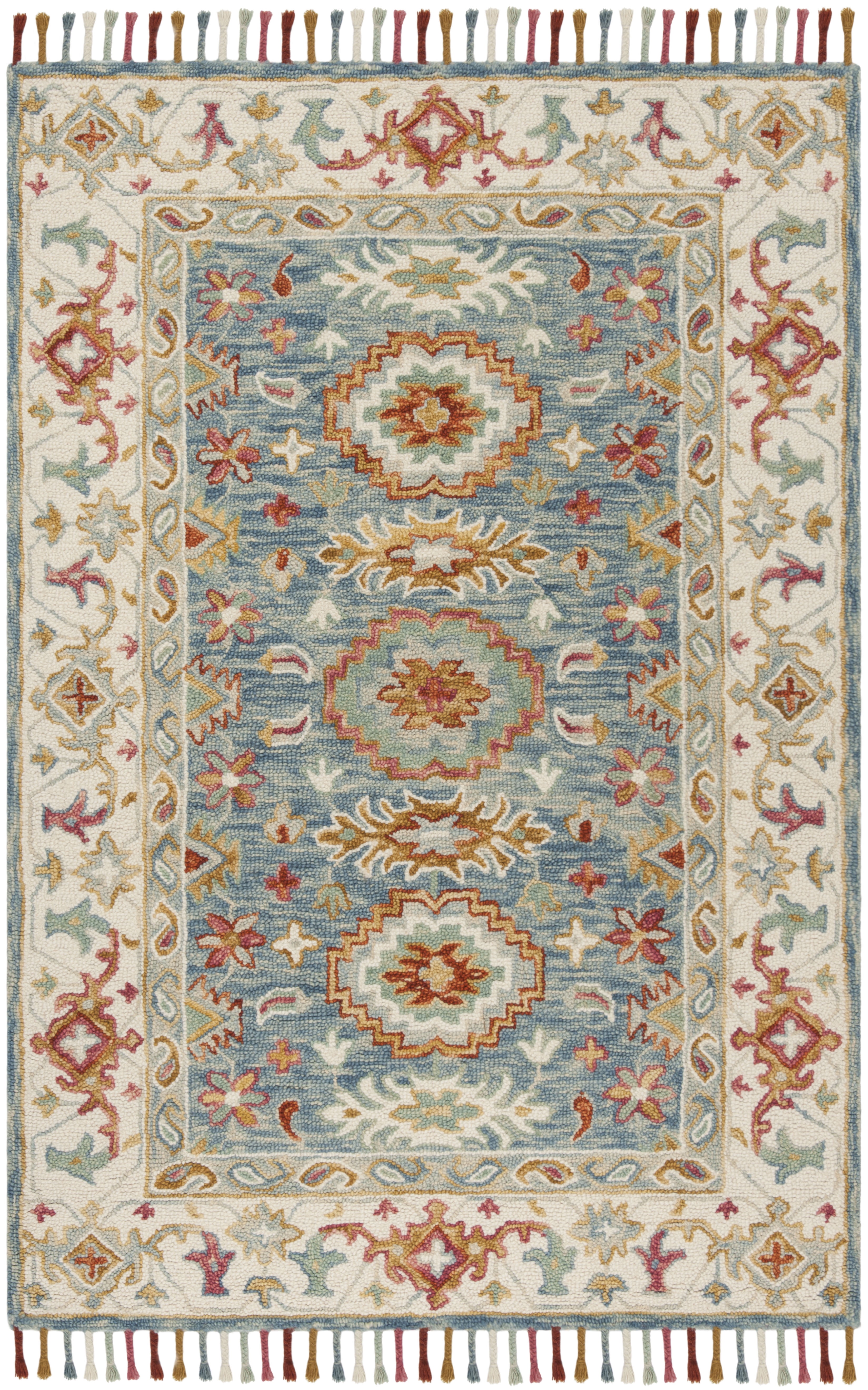 Reversible Tufted Floral Blue & Ivory Wool Blend 3' x 5' Area Rug