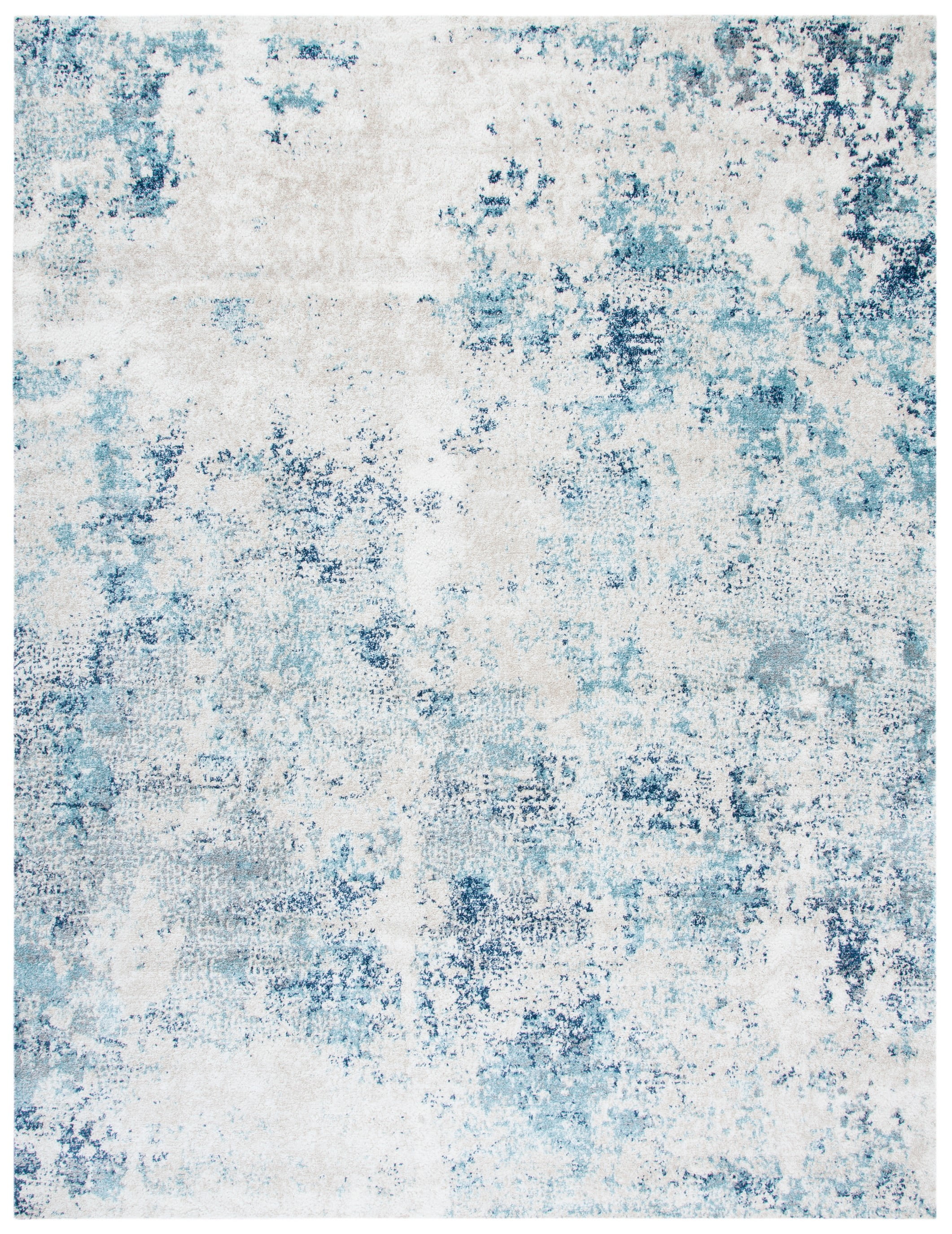 Ivory and Blue Abstract 9' x 12' Stain-Resistant Rug