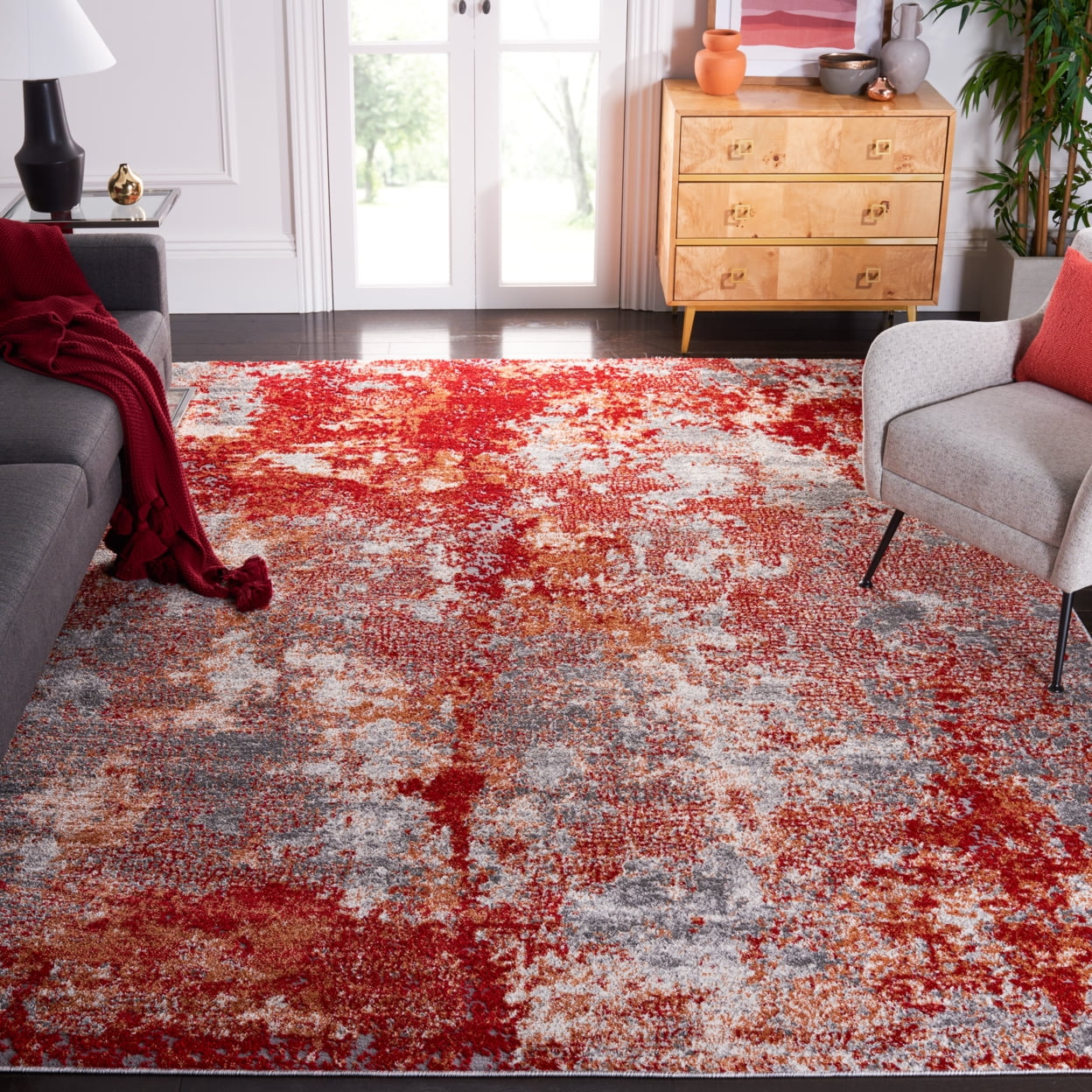 Abstract Elegance 8' x 10' Gray Synthetic Area Rug