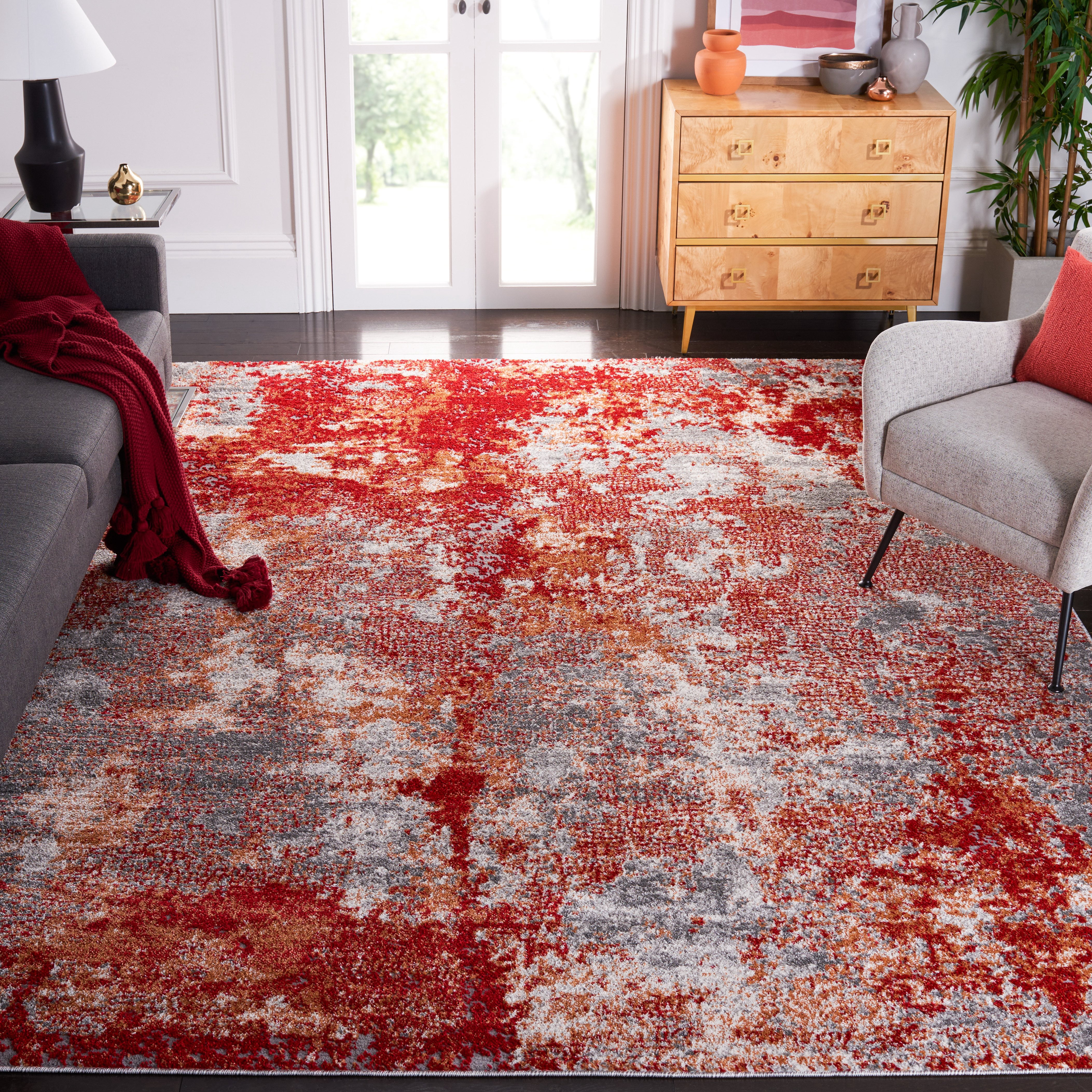 SAFAVIEH Aston Calanthia Abstract Area Rug, Red/Gray, 9' x 12 ...