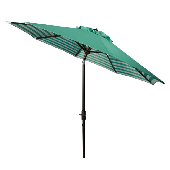 Safavieh Athens 9' Market Crank Striped Patio Umbrella, Dk Green/White