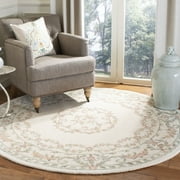 Safavieh Aubusson 6' Round Hand Tufted Wool Rug in Ivory and Pink