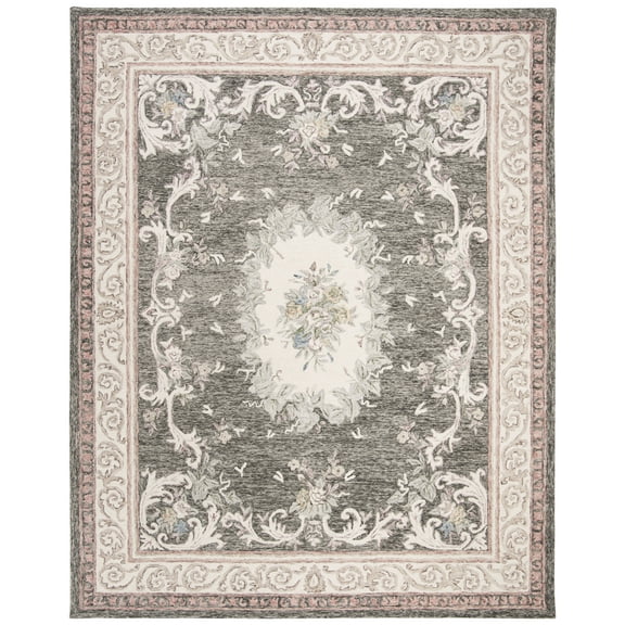SAFAVIEH Aubusson Sonam Oriental Wool Area Rug, Ivory/Charcoal, 8' x 10'