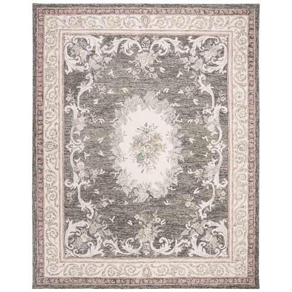 SAFAVIEH Aubusson Sonam Oriental Wool Area Rug, Ivory/Charcoal, 8' x 10'