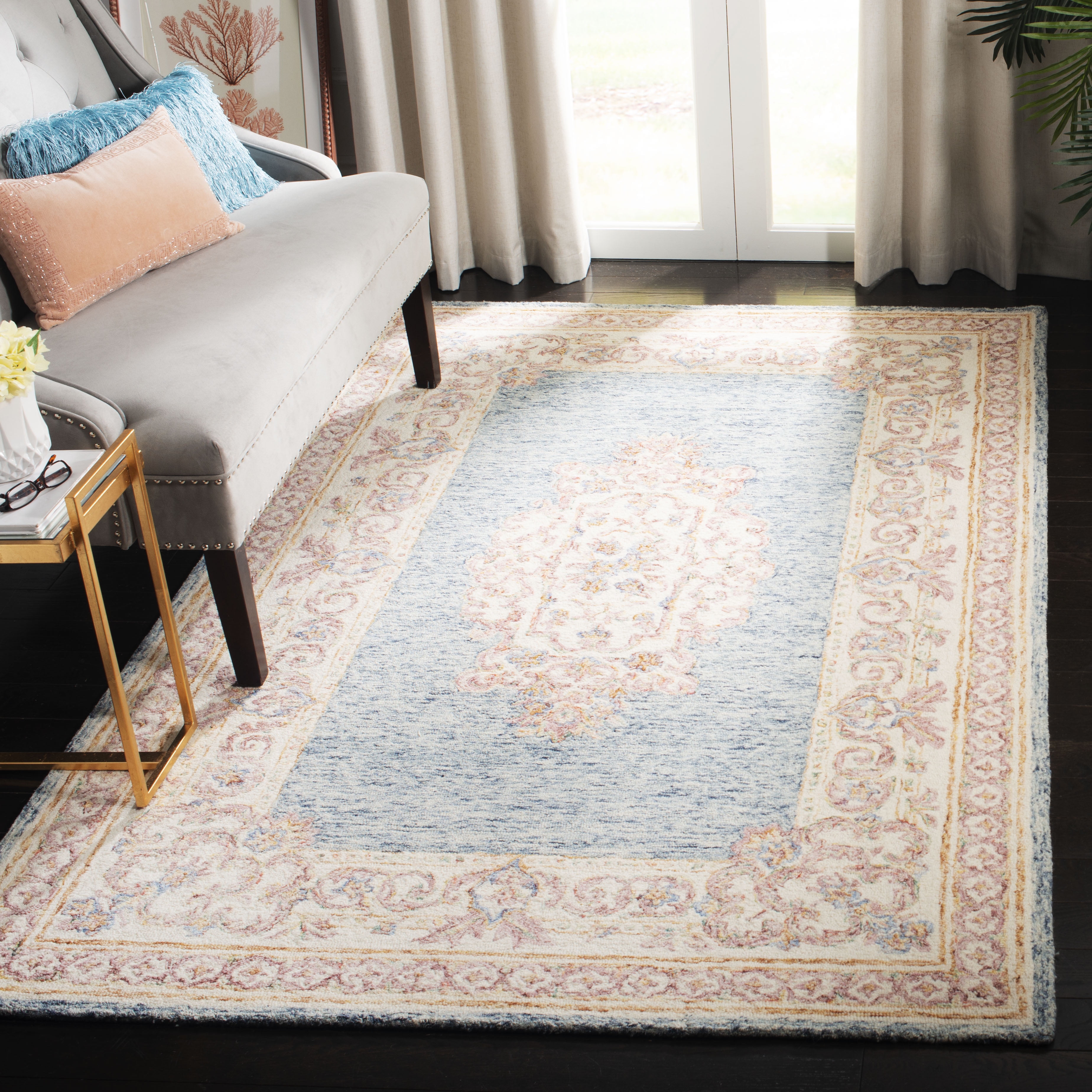 Handmade Aubusson Inspired Blue Wool 8'x10' Tufted Rug