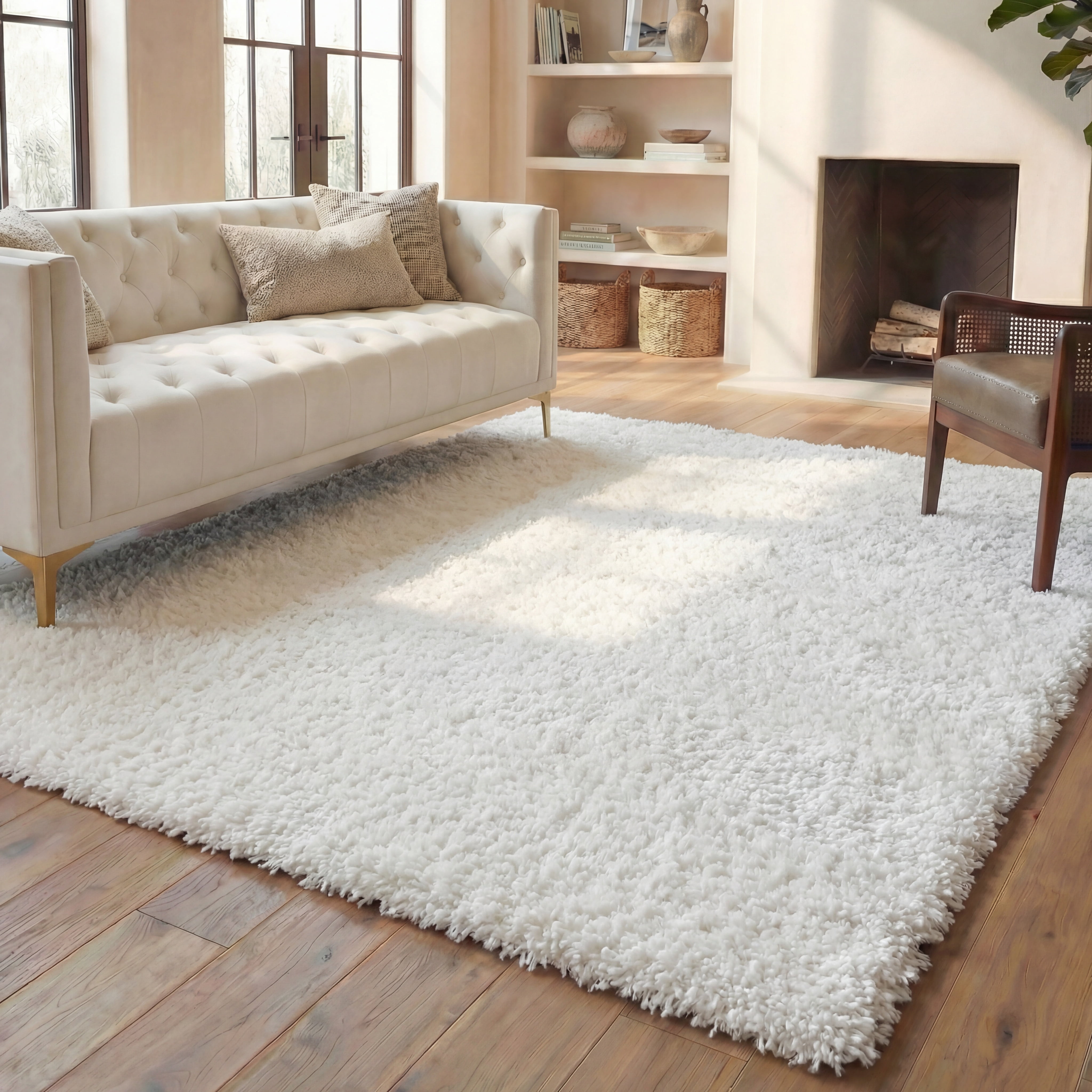 Safavieh August Carlene Solid Plush Shag Area Rug, White, 6' x 8'
