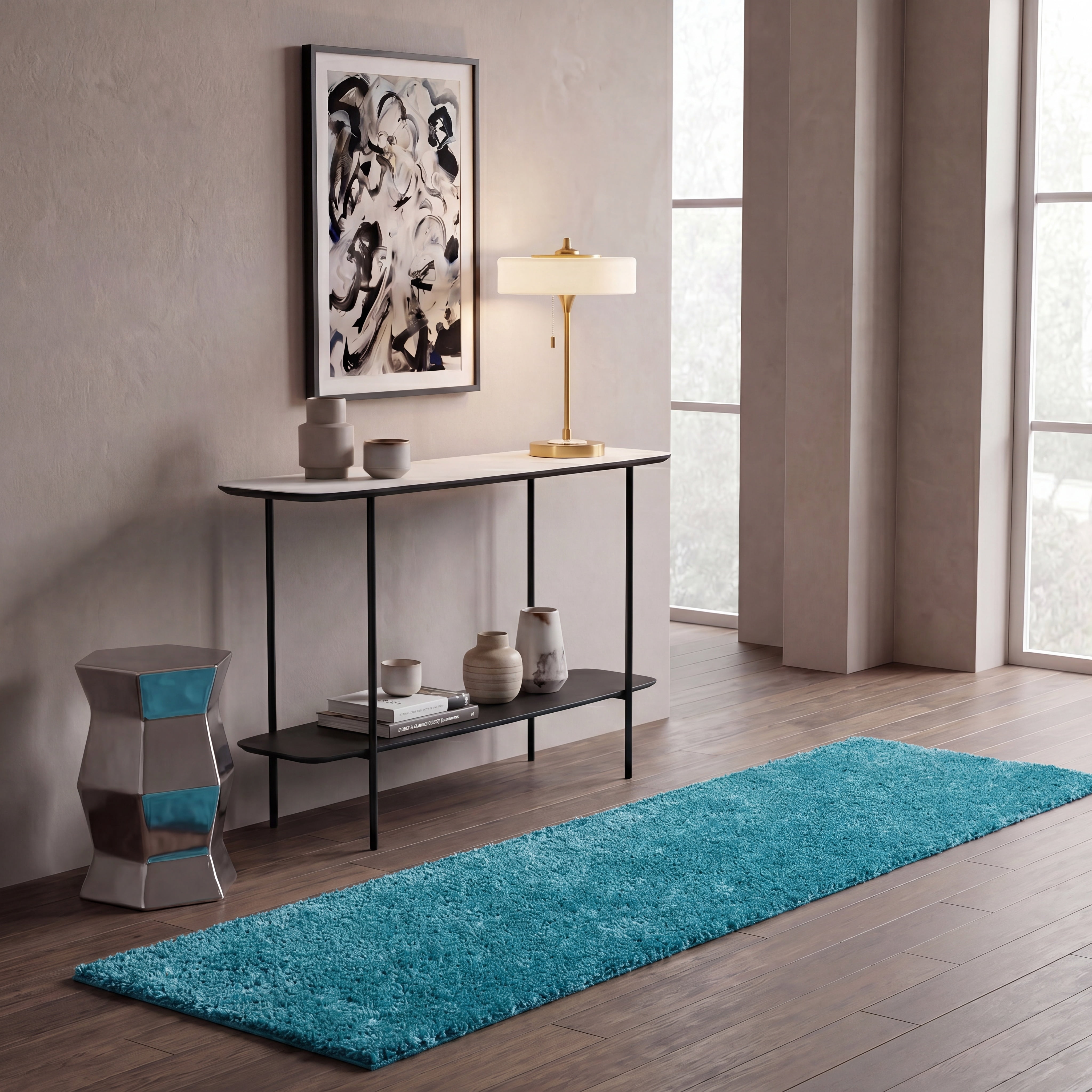 Safavieh August Carlene Solid Plush Shag Runner Rug, Turquoise, 2'3" x 14'