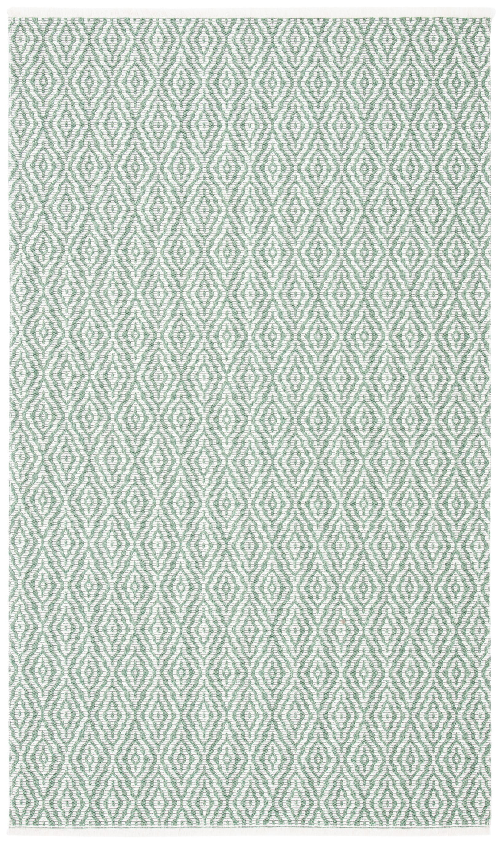 Green and Ivory Geometric Flatweave Cotton Blend Rug