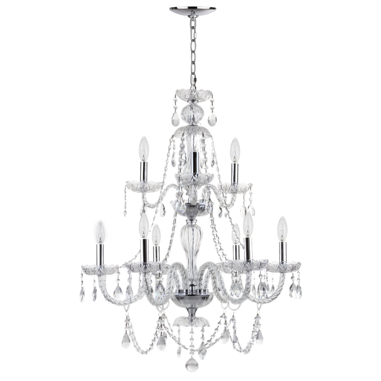 Chrome and Crystal 9-Light Candle Chandelier