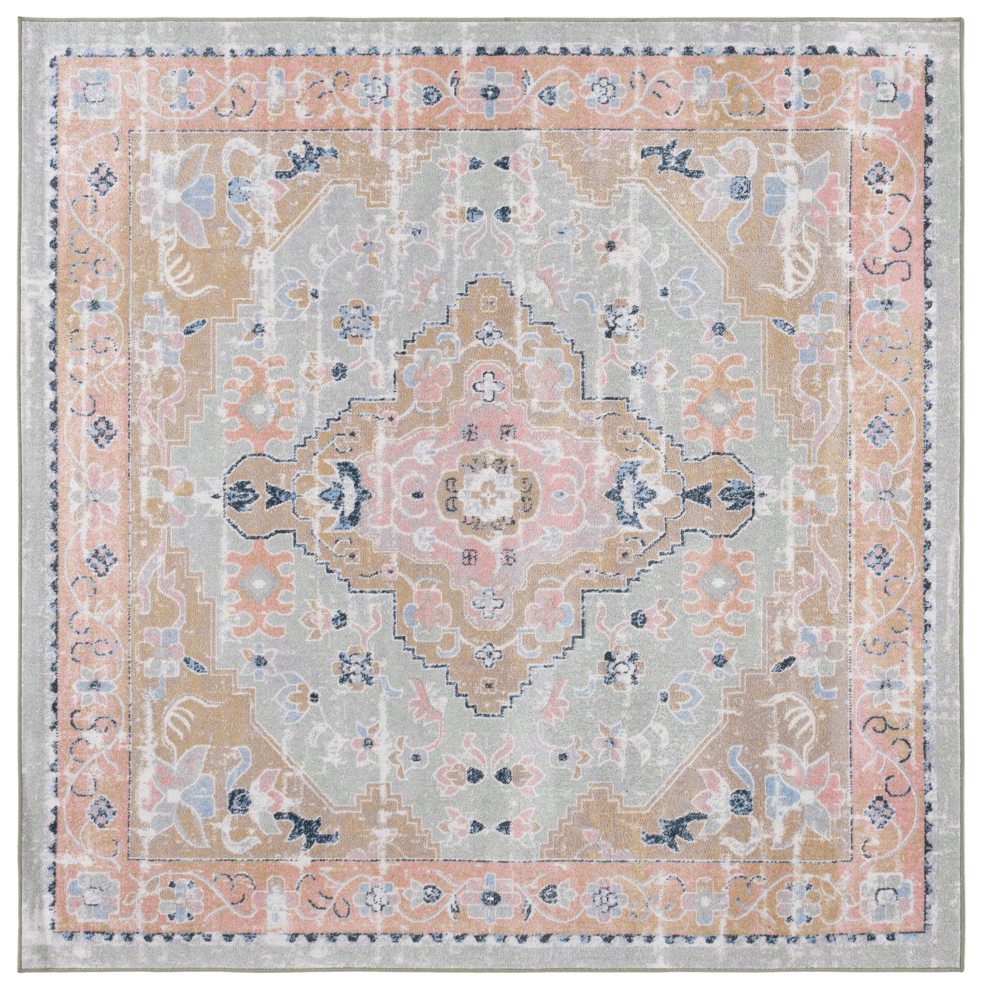 Sage and Gold Synthetic Square Area Rug 6'7"