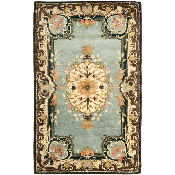 SAFAVIEH Bergama Payton Oriental Wool Area Rug, Light Blue/Ivory, 4' x 6'