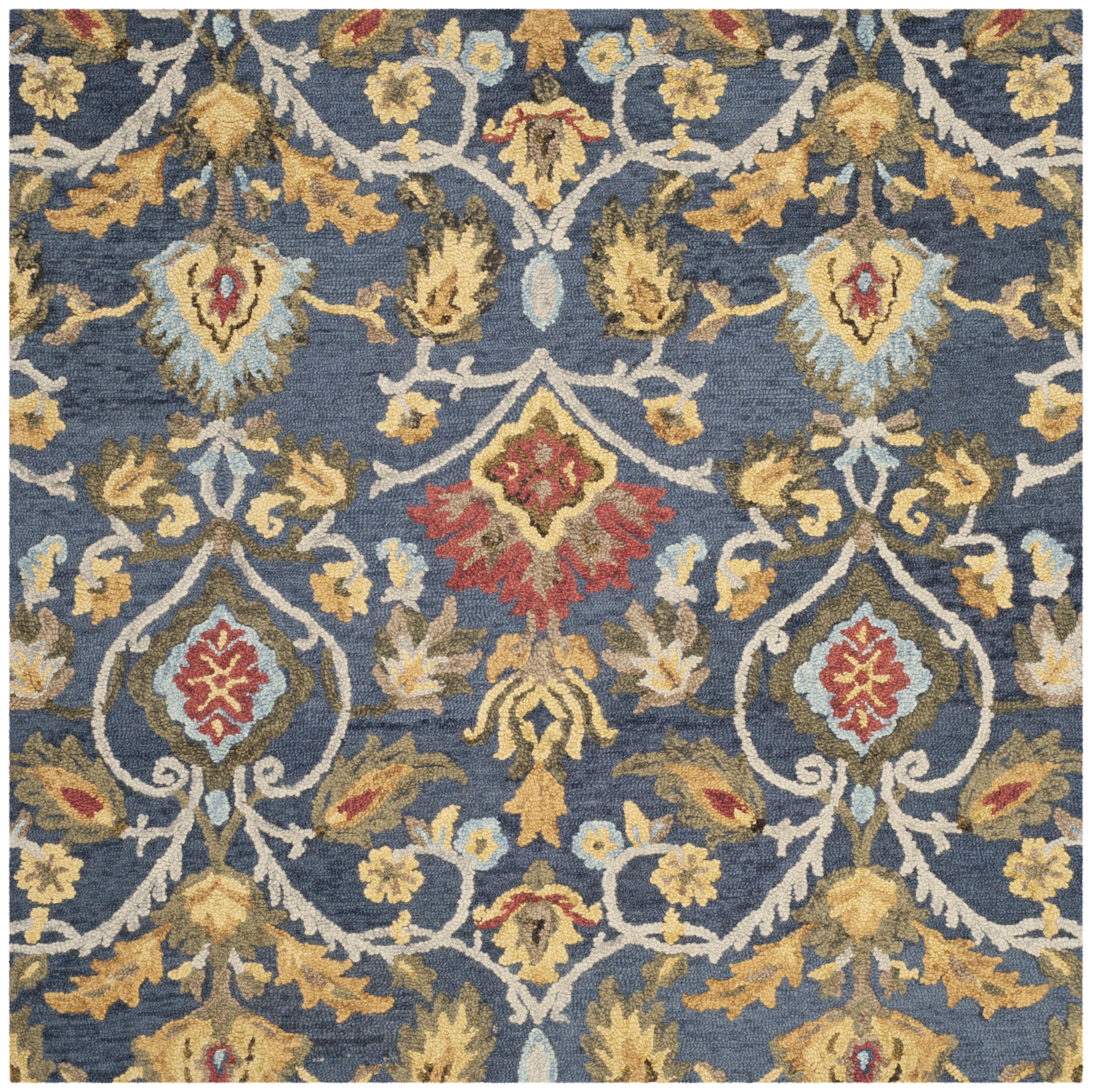 Navy and Multi Floral Wool 7' x 7' Square Area Rug