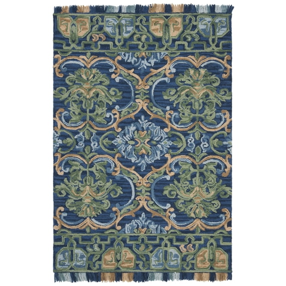 SAFAVIEH Blossom Abram Geometric Area Rug, Navy/Green, 2'3" x 4'