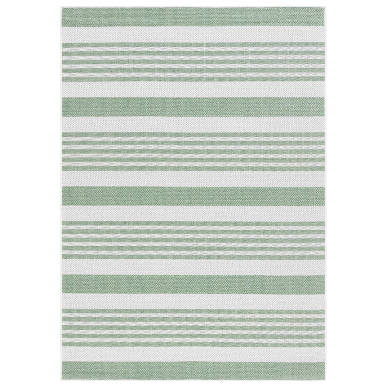 Green and Ivory Striped Synthetic Indoor/Outdoor Runner Rug, 2' x 8'