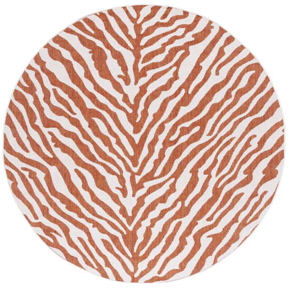 SAFAVIEH Machine Washable Rug Indoor/Outdoor Bermuda Collection - Bermuda Rada Abstract Indoor/Outdoor Area Rug, Rust/Ivory, 6'7" x 6'7" Round