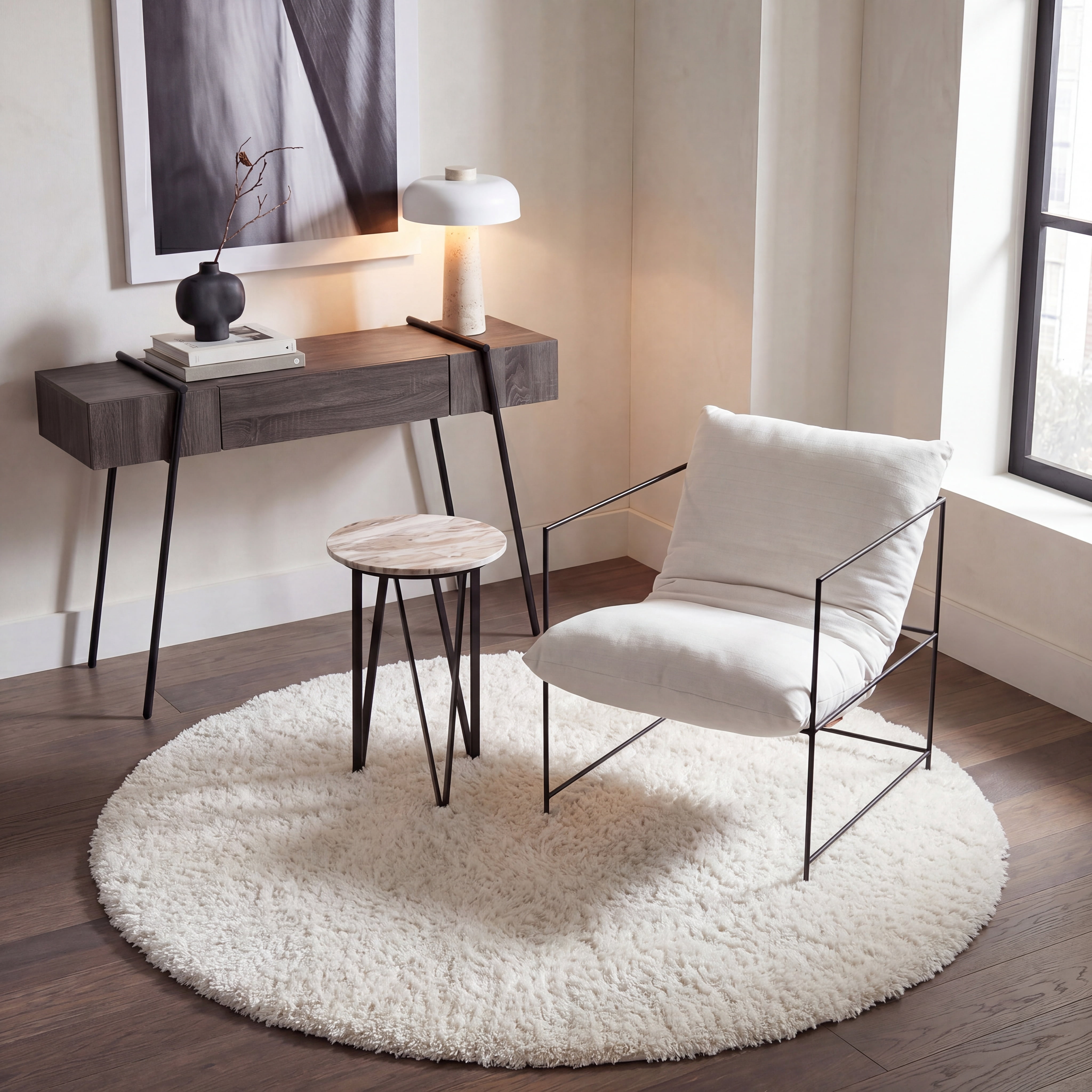 Safavieh Luxe Paxton Solid Shag Area Rug, Ivory, 8' x 8' Round