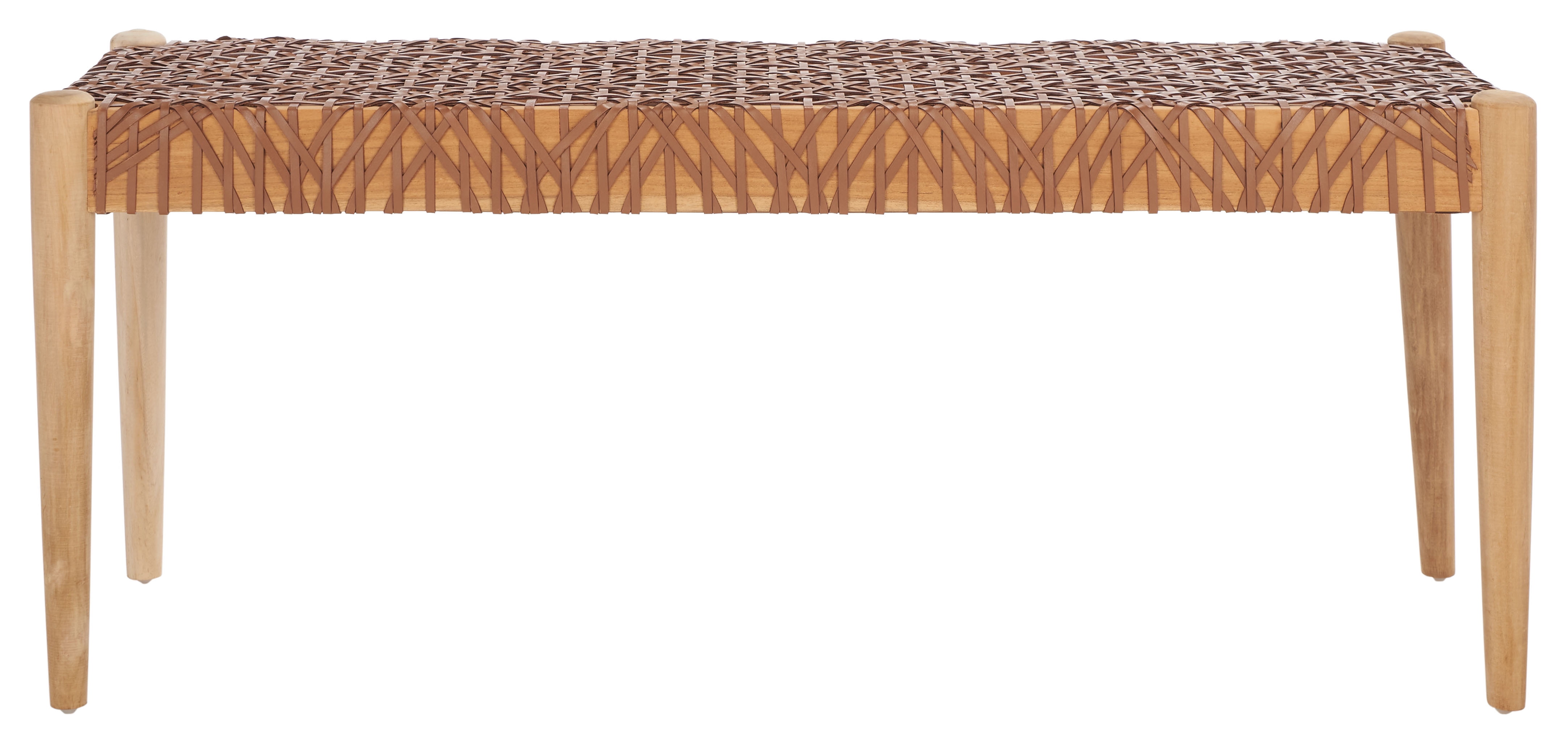 Bandelier 49'' Light Honey Teak and Leather Weave Bench with Storage