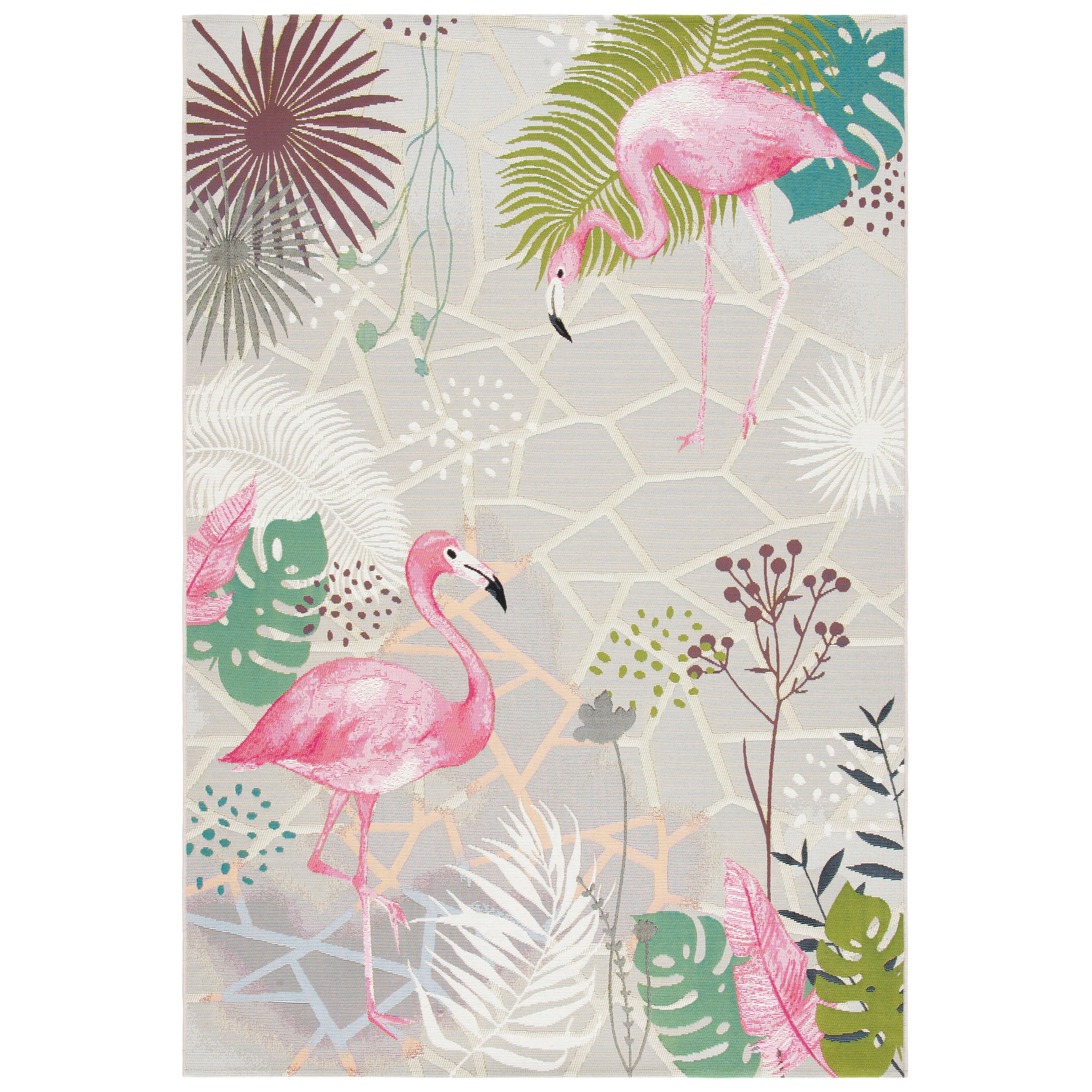 Barbados 5'3" Square Gray and Pink Flamingo Rug