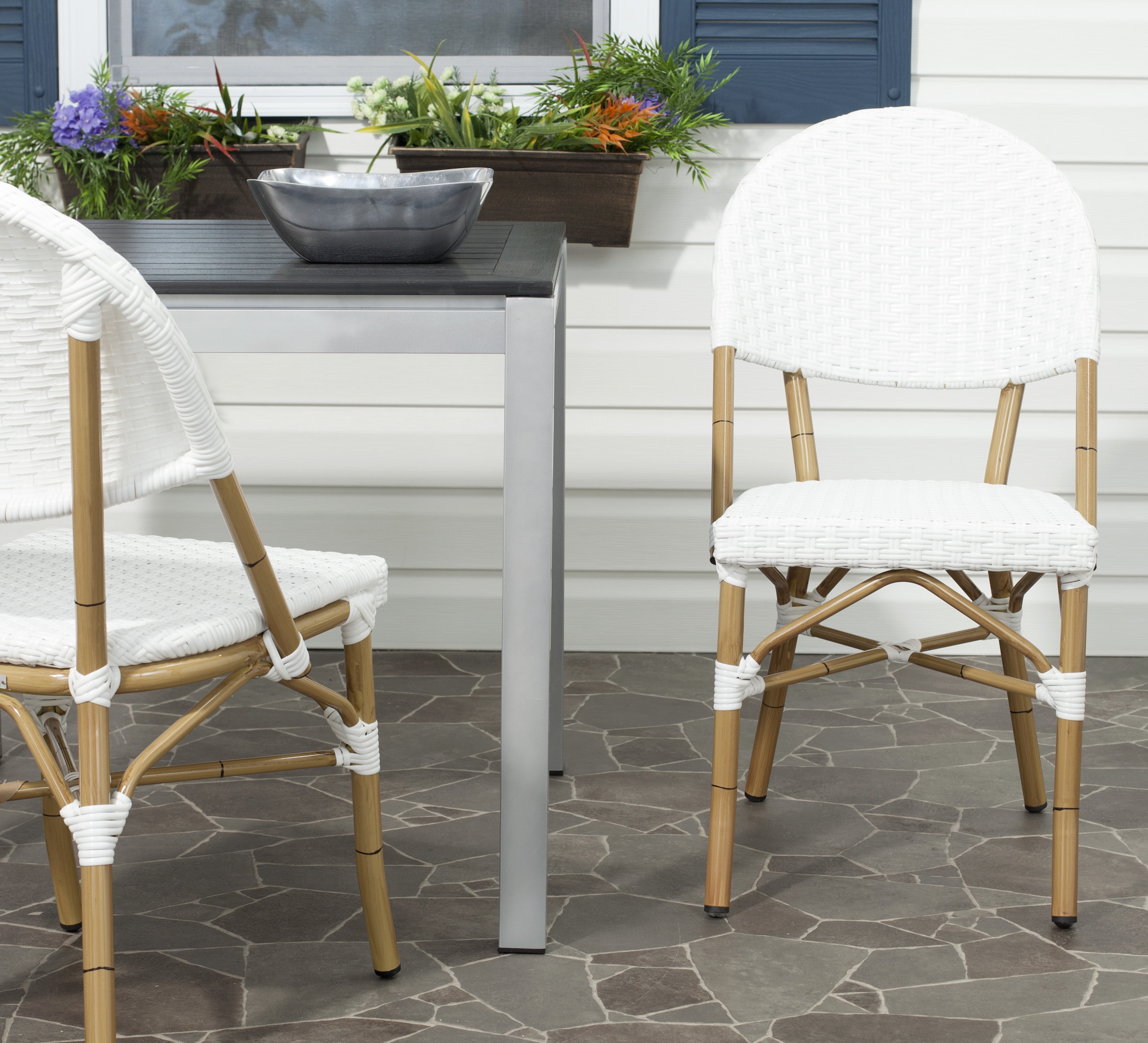 Off-White Faux Bamboo and Wicker Bistro Chair Set
